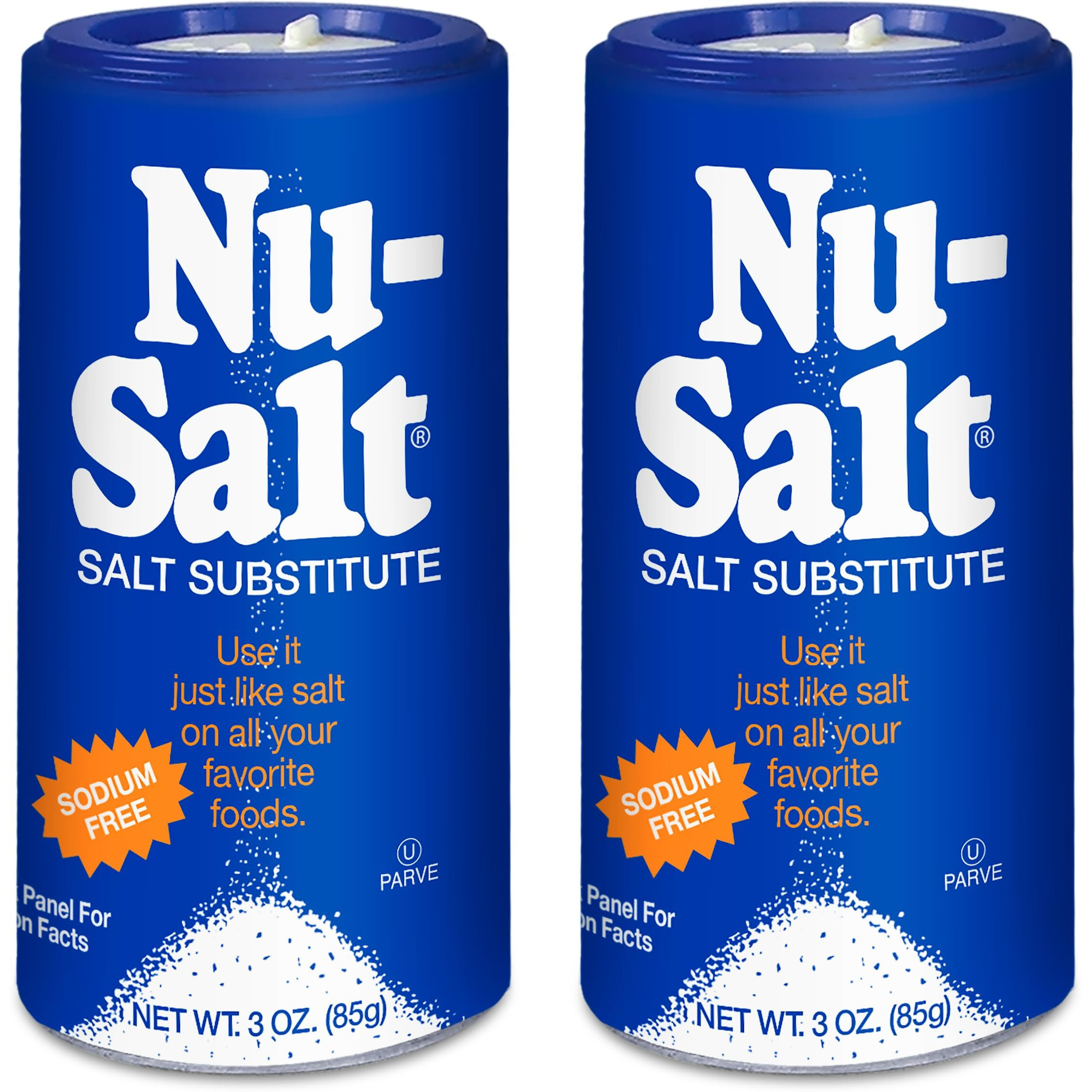 Nu Salt Sodium-Free Salt Substitute (2 Pack) Contains Potassium Chloride, Table Salt Alternative, Vegan, Good For Chips, Pretzels, French Fries, Popcorn Seasoning, 3Oz Shaker Bottle