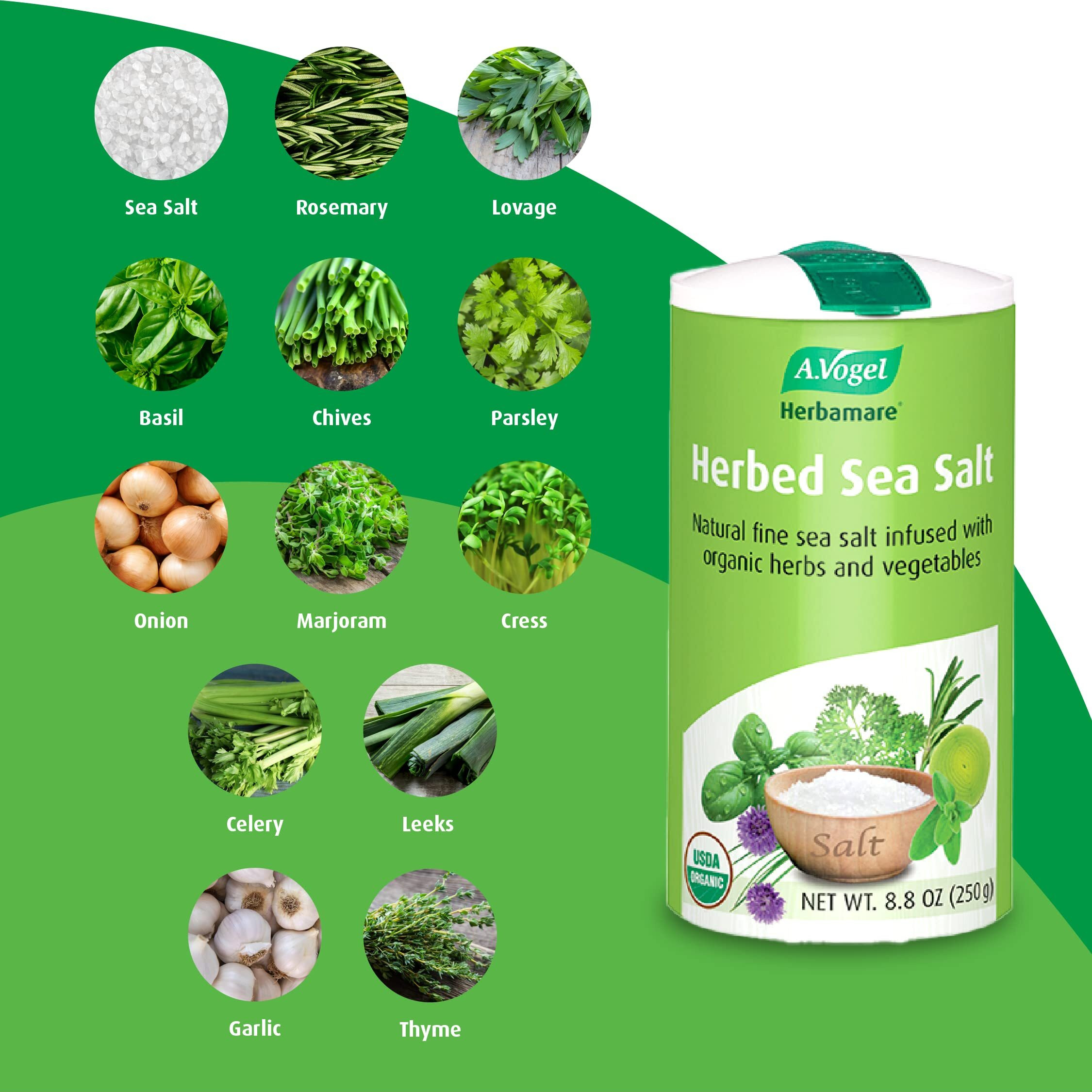 A.Vogel Herbamare Herbed Sea Salt - Natural Fine Sea Salt Infused With 12 Herbs & Vegetables - Free Of Artificial Flavors & Preservatives - Non-Gmo, Keto, Paleo-Friendly, Usda Organic - 8.8Oz (2 Pack)