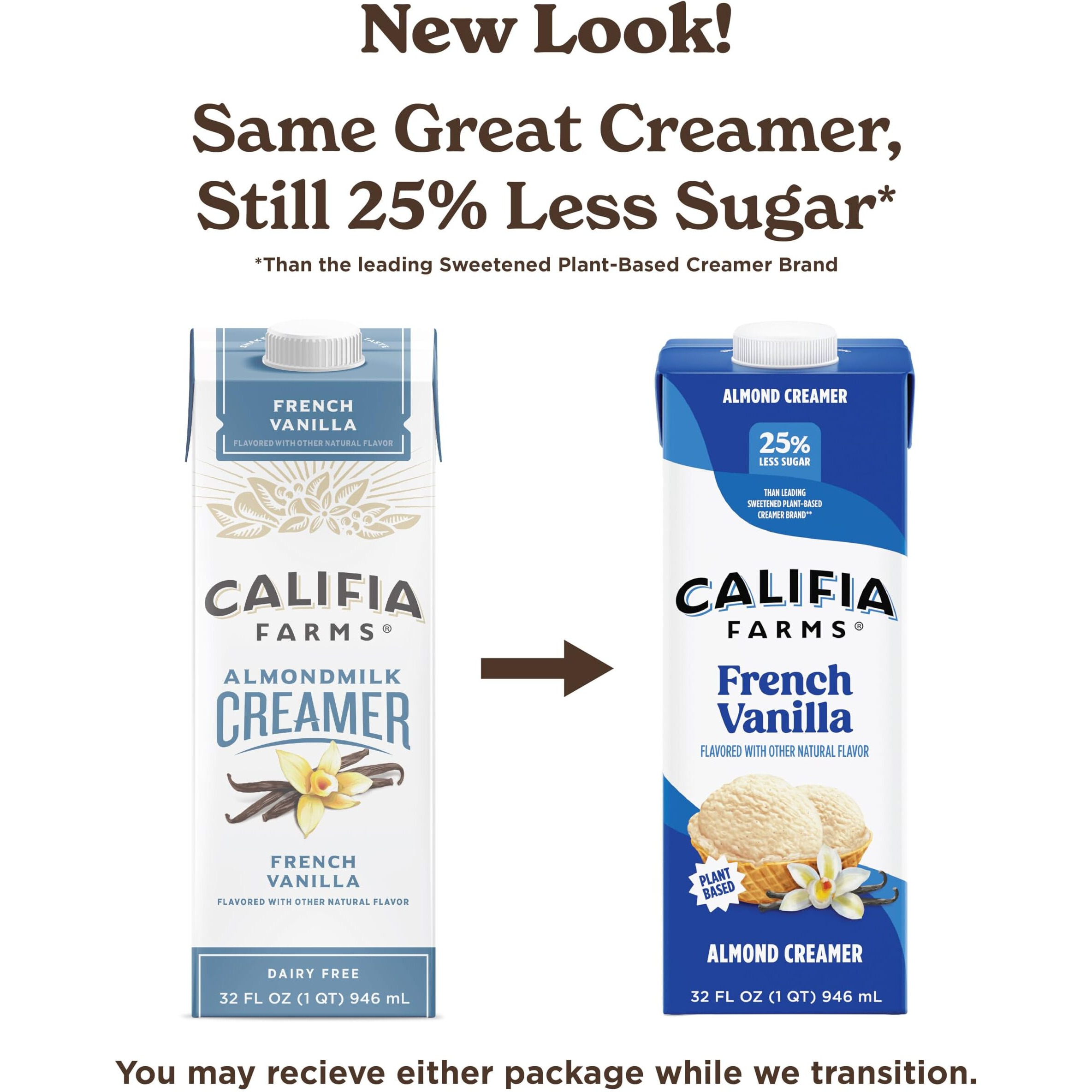 Califia Farms - French Vanilla Almond Milk Coffee Creamer, 32 Oz (Pack Of 6), Shelf Stable, Dairy Free, Plant Based, Vegan, Gluten Free, Non Gmo, Almond Creamer