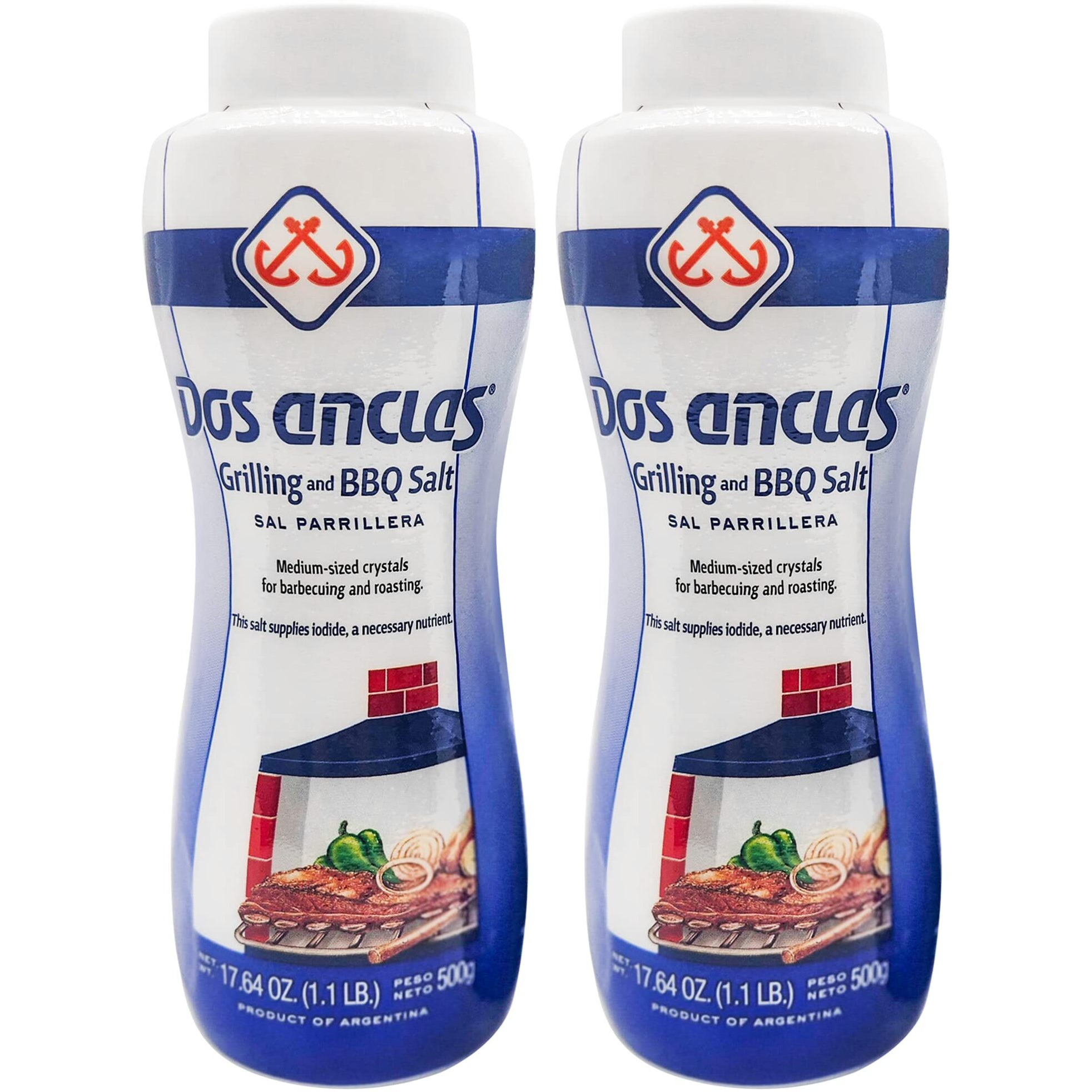 Dos Anclas Sal Parrillera 2 Pack, Rock Salt For Grilling And Bbq, Refined Medium Grain Salt For Meat And Seafood, Multi-Purpose Seasoning Gourmet Salt, 17.64 Oz (1.1 Lb)
