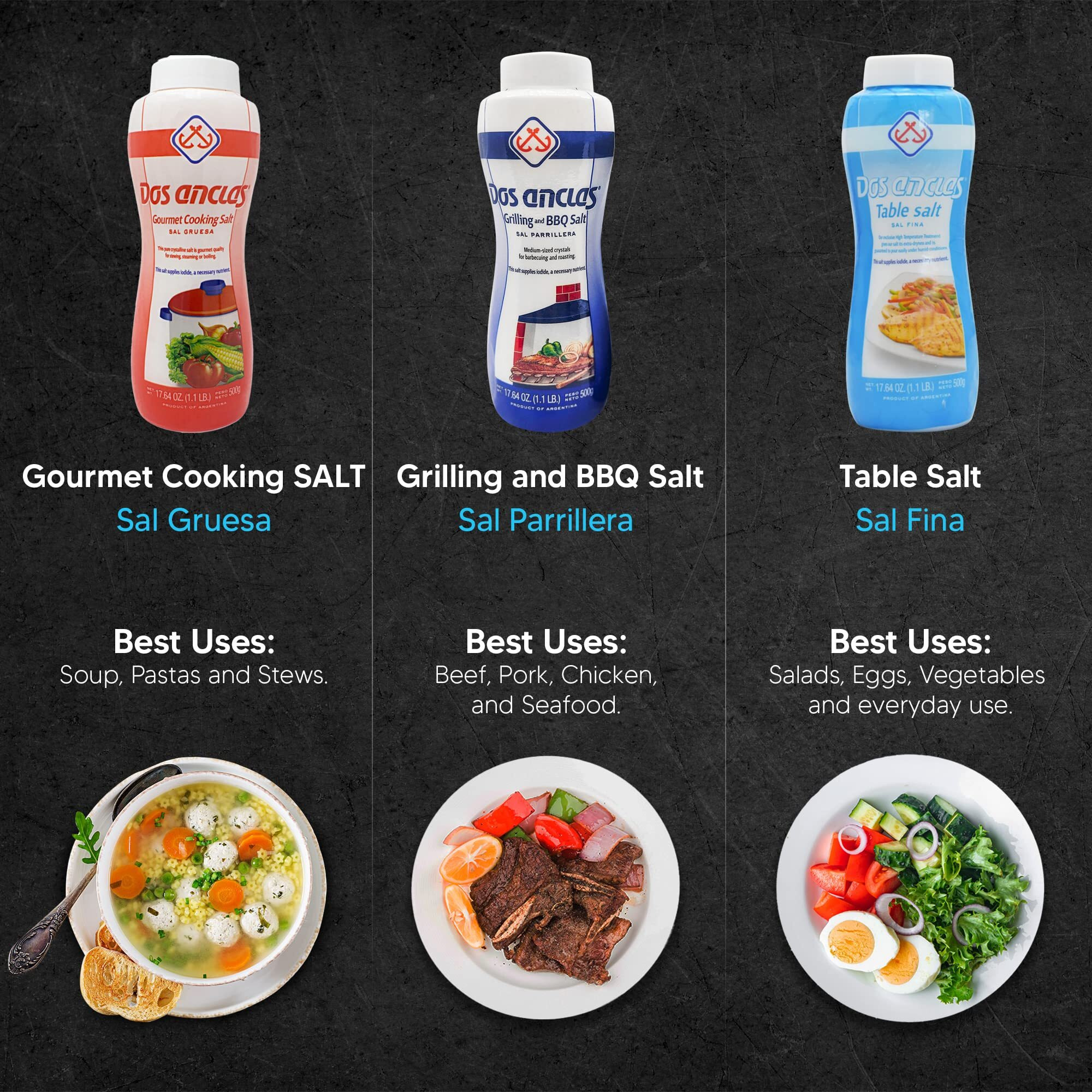 Dos Anclas Sal Parrillera 2 Pack, Rock Salt For Grilling And Bbq, Refined Medium Grain Salt For Meat And Seafood, Multi-Purpose Seasoning Gourmet Salt, 17.64 Oz (1.1 Lb)