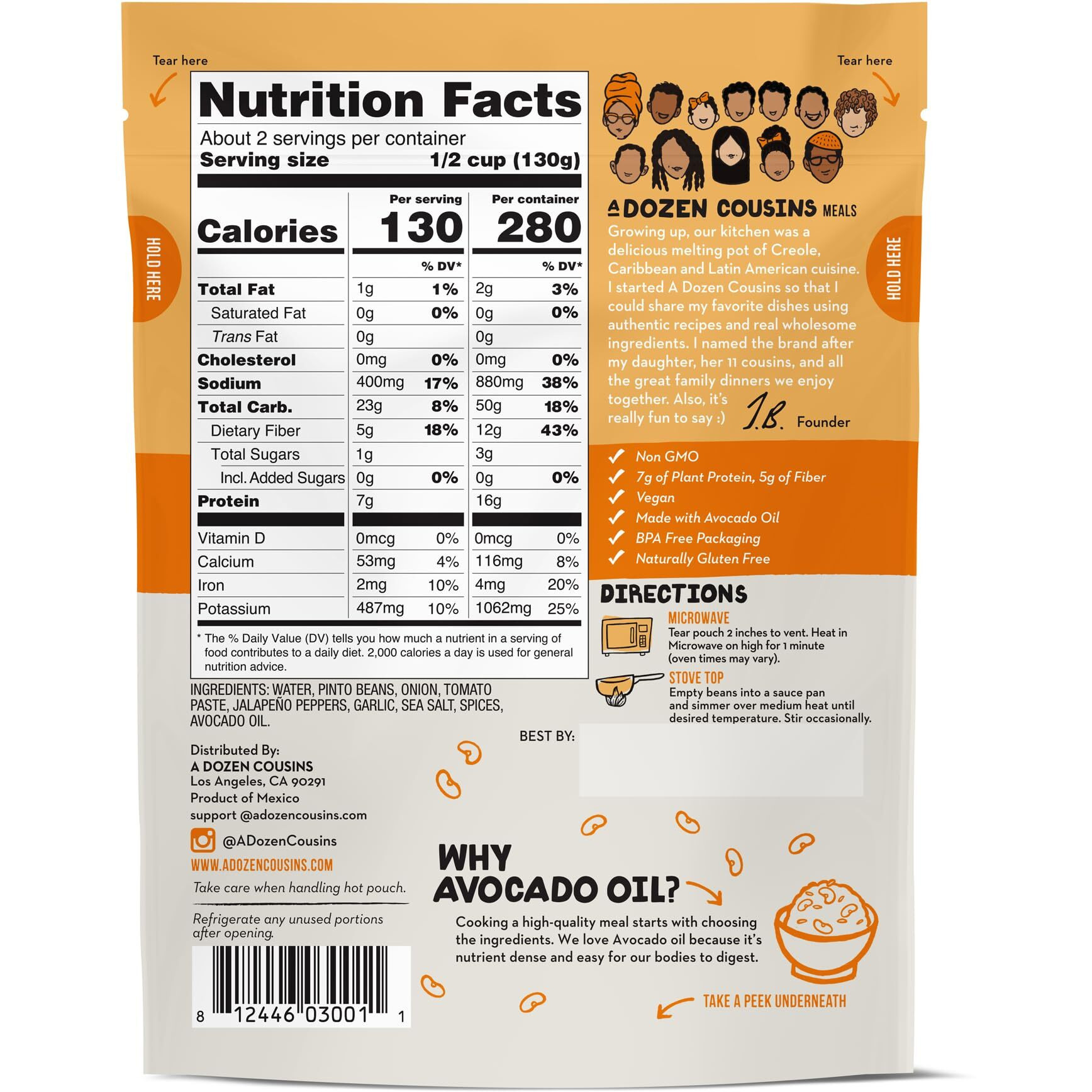 A Dozen Cousins Seasoned Pinto Beans, Vegan And Non-Gmo Meals, Microwaveable Beans Ready To Eat Made With Avocado Oil (Mexican Pinto Beans, 6-Pack)