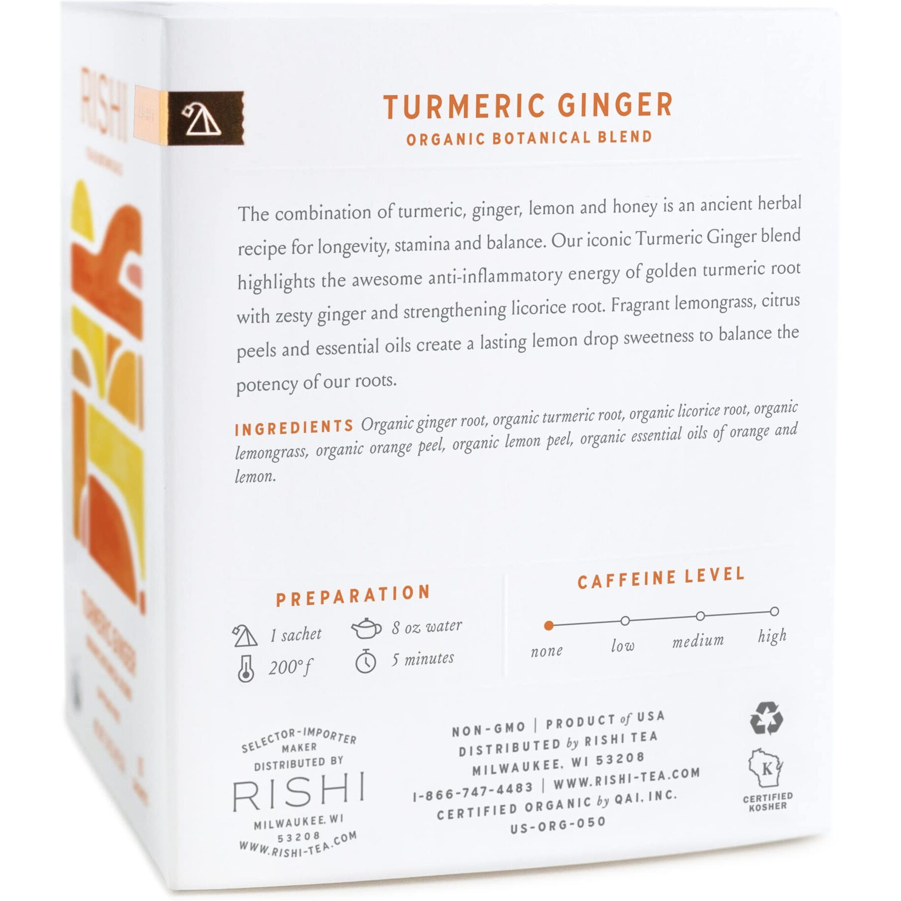 Rishi Tea Turmeric Ginger Herbal Tea | Immune Support, Usda Certified Organic, Caffeine-Free, Ayurvedic, Energy-Boosting, Citrus Flavors For Taste | 15 Sachet Bags, 1.75 Oz (Pack Of 1)