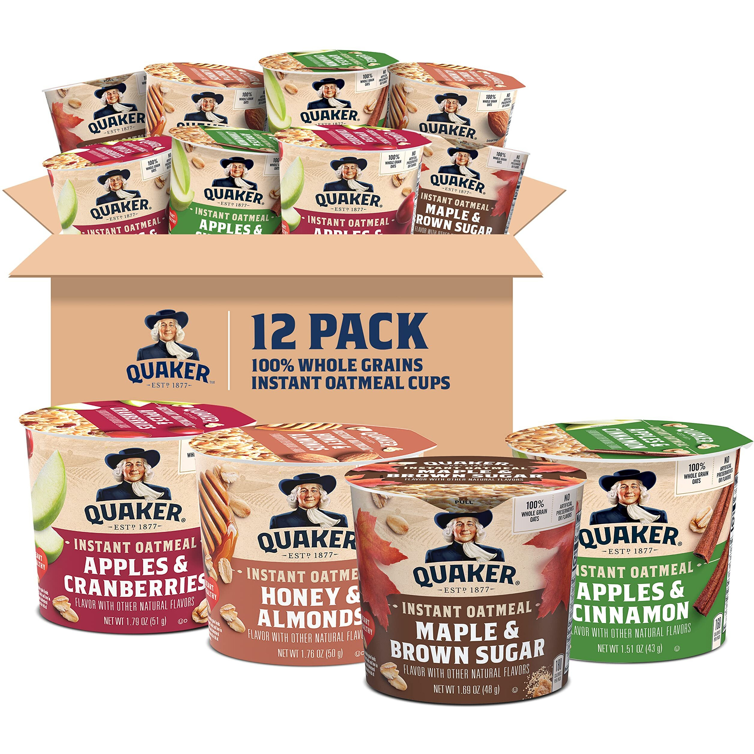 Quaker Instant Oatmeal Express Cups, 4 Flavor Variety Pack, 1.76 Ounce (Pack Of 12)