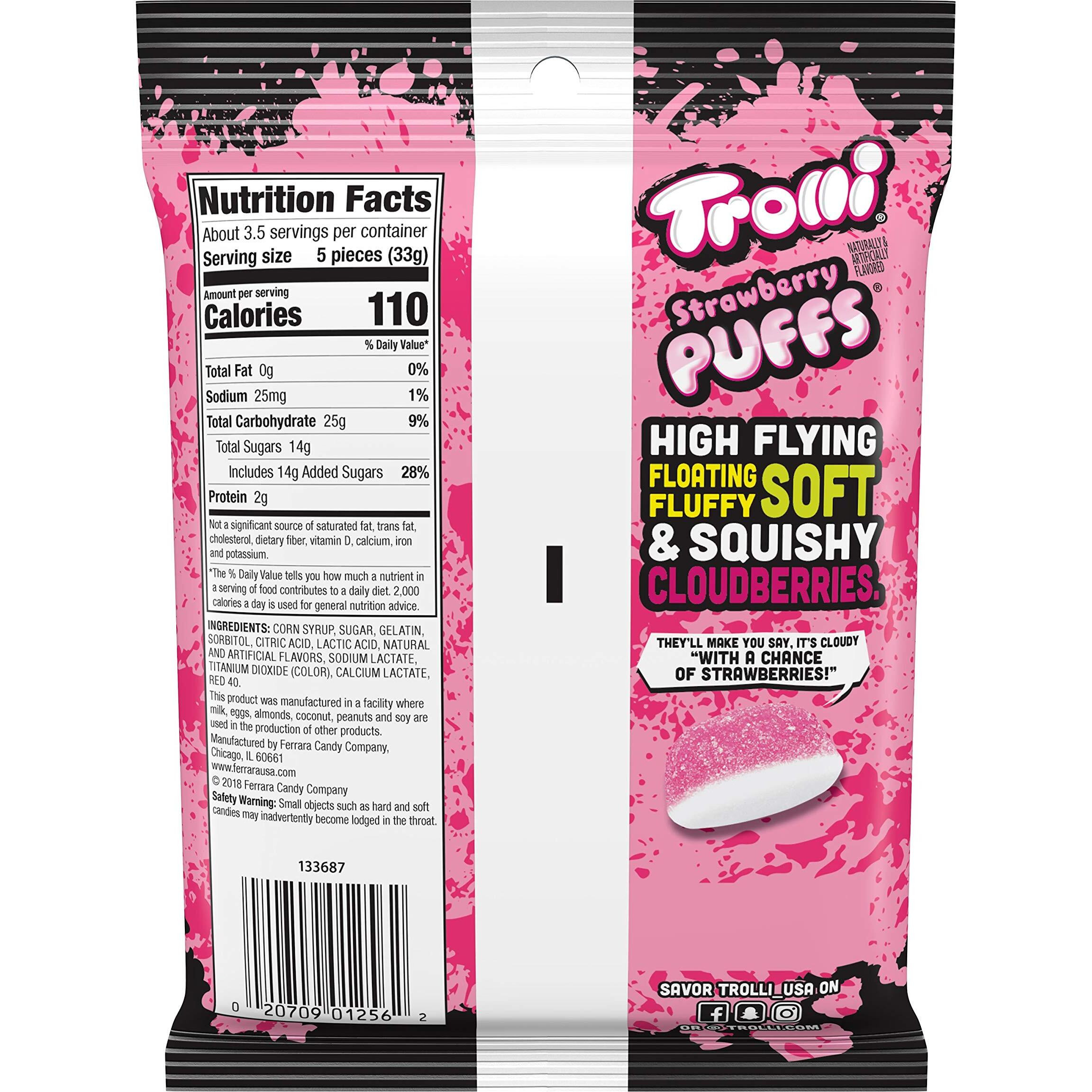 Trolli Strawberry Puffs, Sour Gummy Worms Candy, 4.25 Ounce Bags (Pack Of 12)