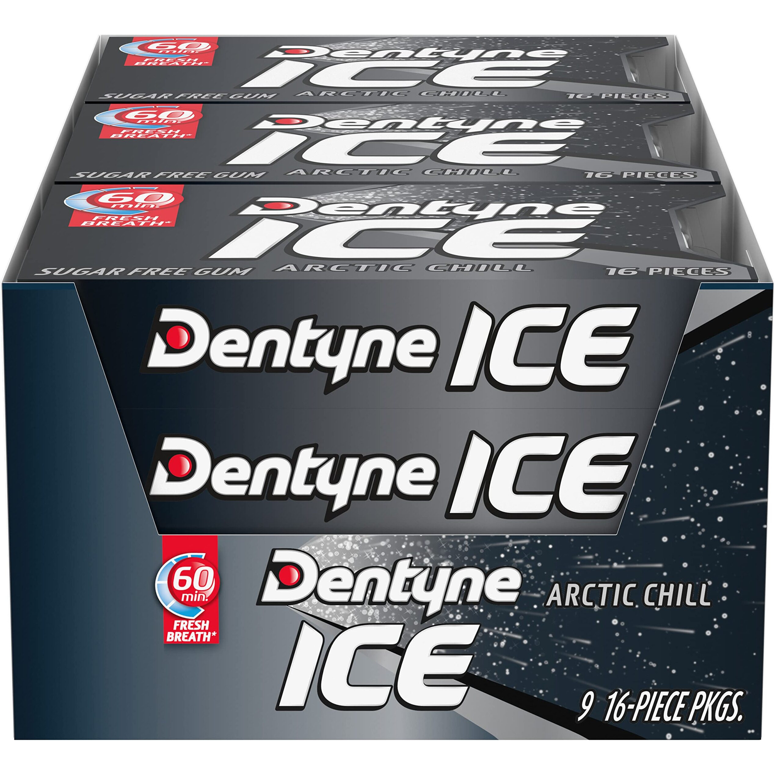 Dentyne Ice Arctic Chill Sugar Free Gum, 16 Count (Pack Of 9) (144 Total Pieces)