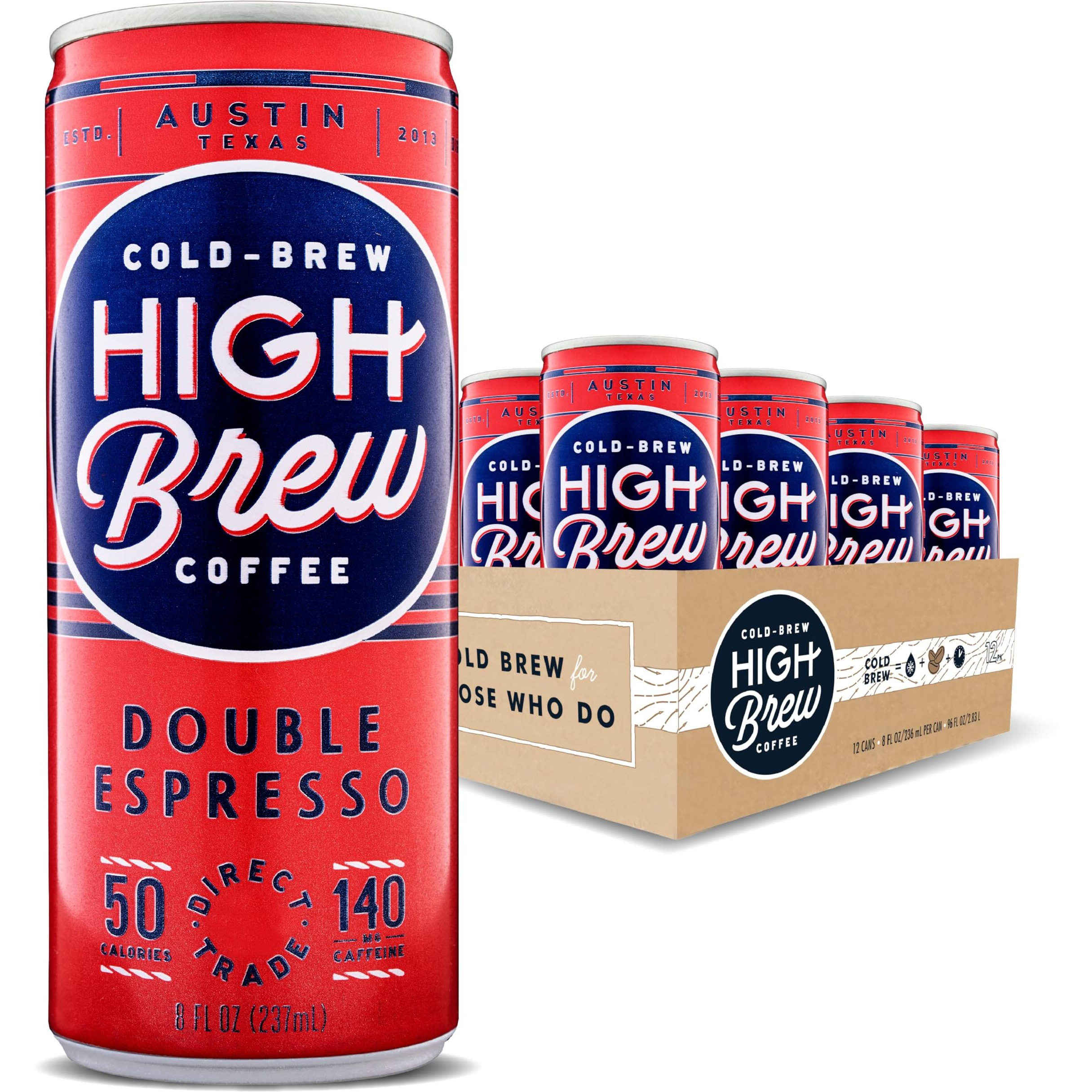 High Brew Coffee, Cold Brew Coffee, Double Espresso, 8 Fl Oz, Ready-To-Drink (Pack Of 12)