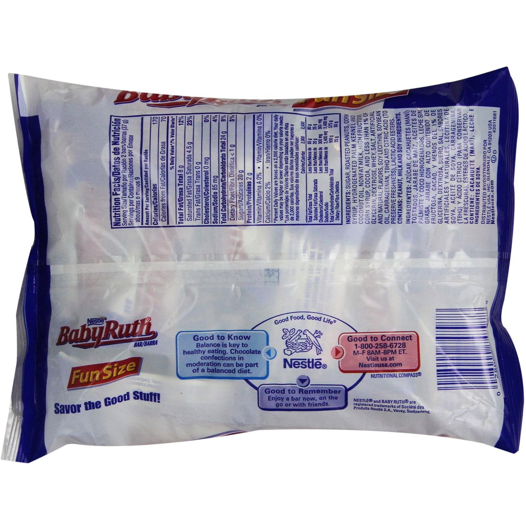 Baby Ruth Chocolate Bars, Fun Size, 11.5 Oz