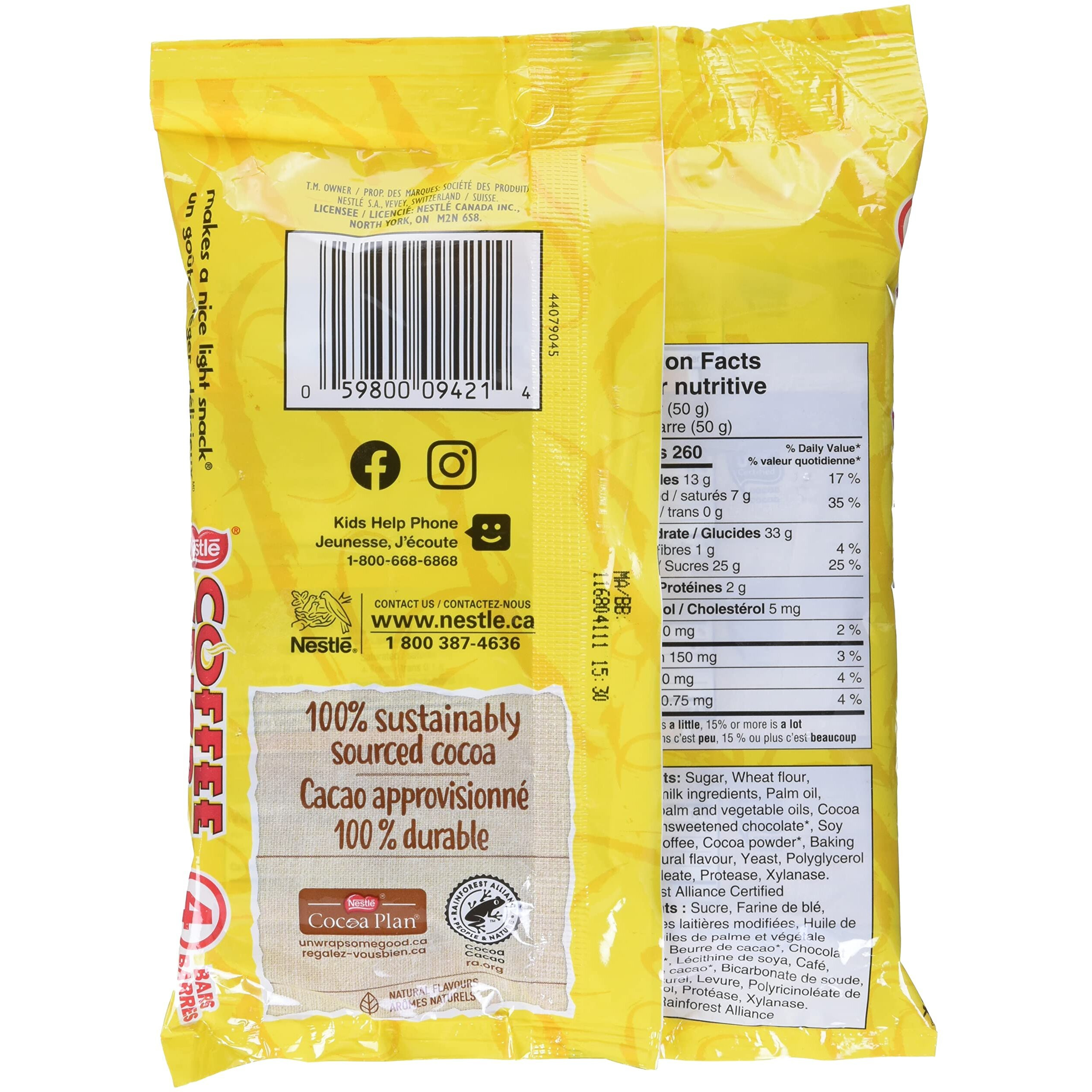 Canada Candy Coffee Crisp Chocolate Bar 4 X 50Gram Bars. Imported From Canada. (Basic)