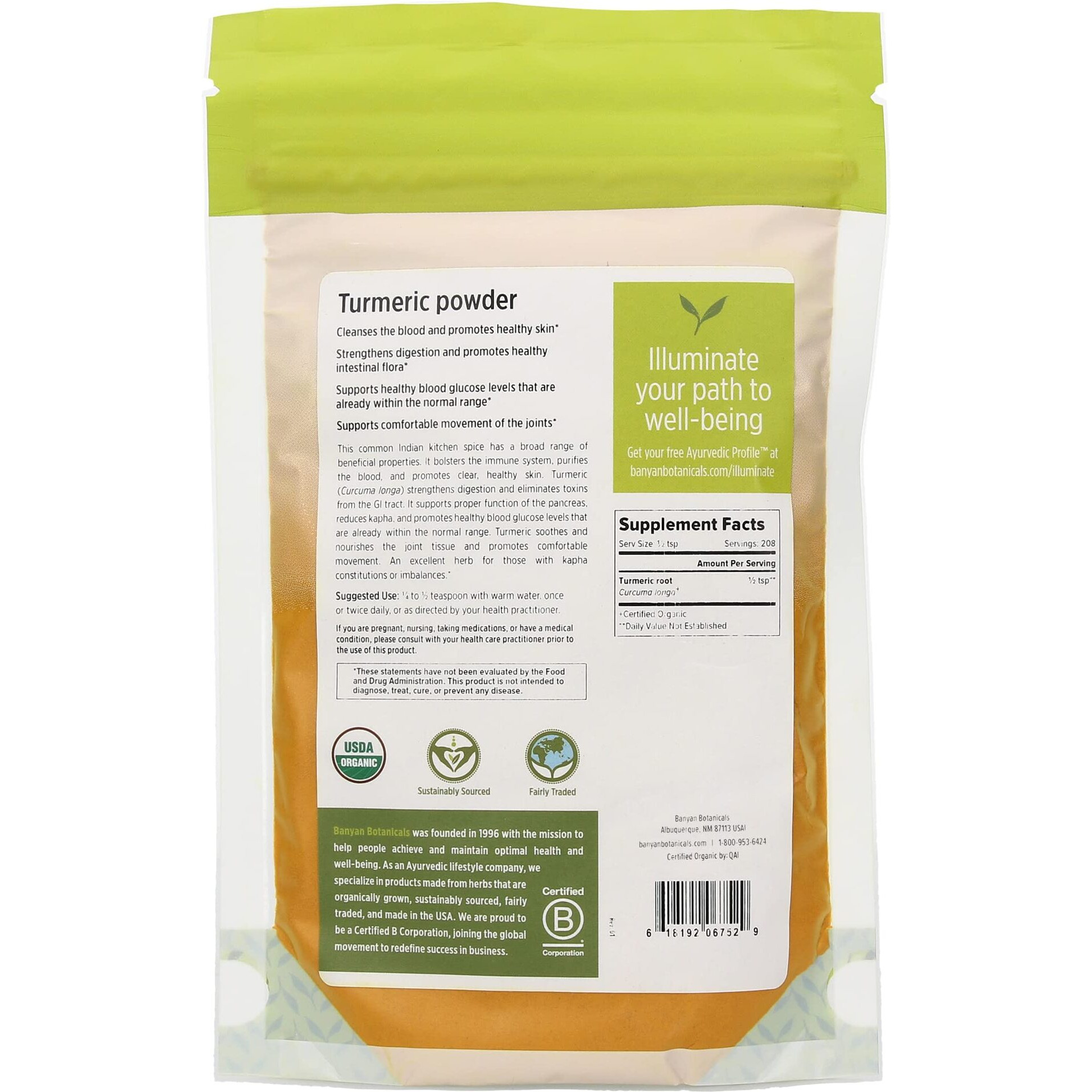 Banyan Botanicals Turmeric Powder - Usda Organic, 1/2 Lb - Curcuma Longa - Traditional Cooking Spice That Promotes Digestion Overall Health, And Well-Being