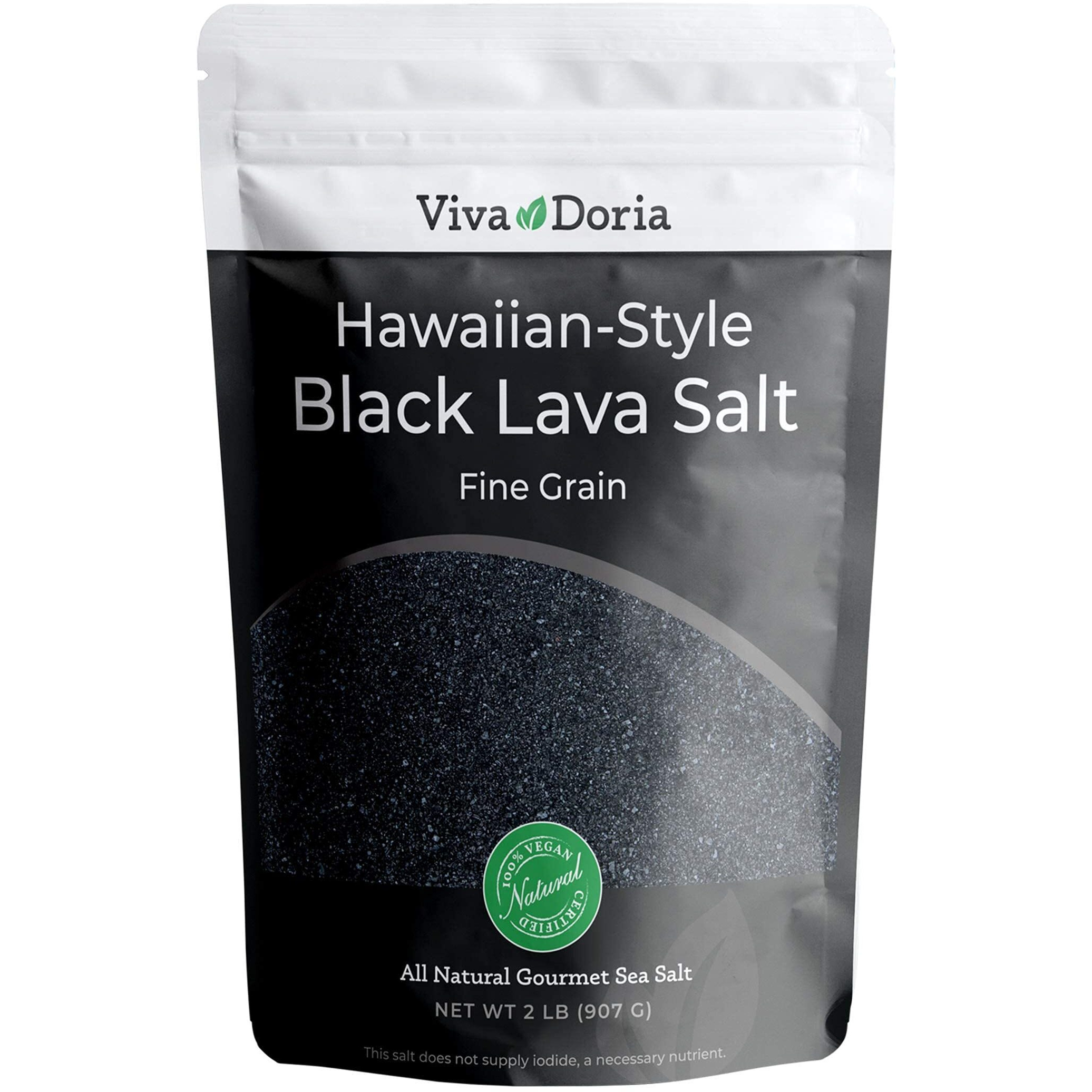 Viva Doria Hawaiian Black Lava Sea Salt, Fine Grain, Lava Salt, 2 Lb (907 G)