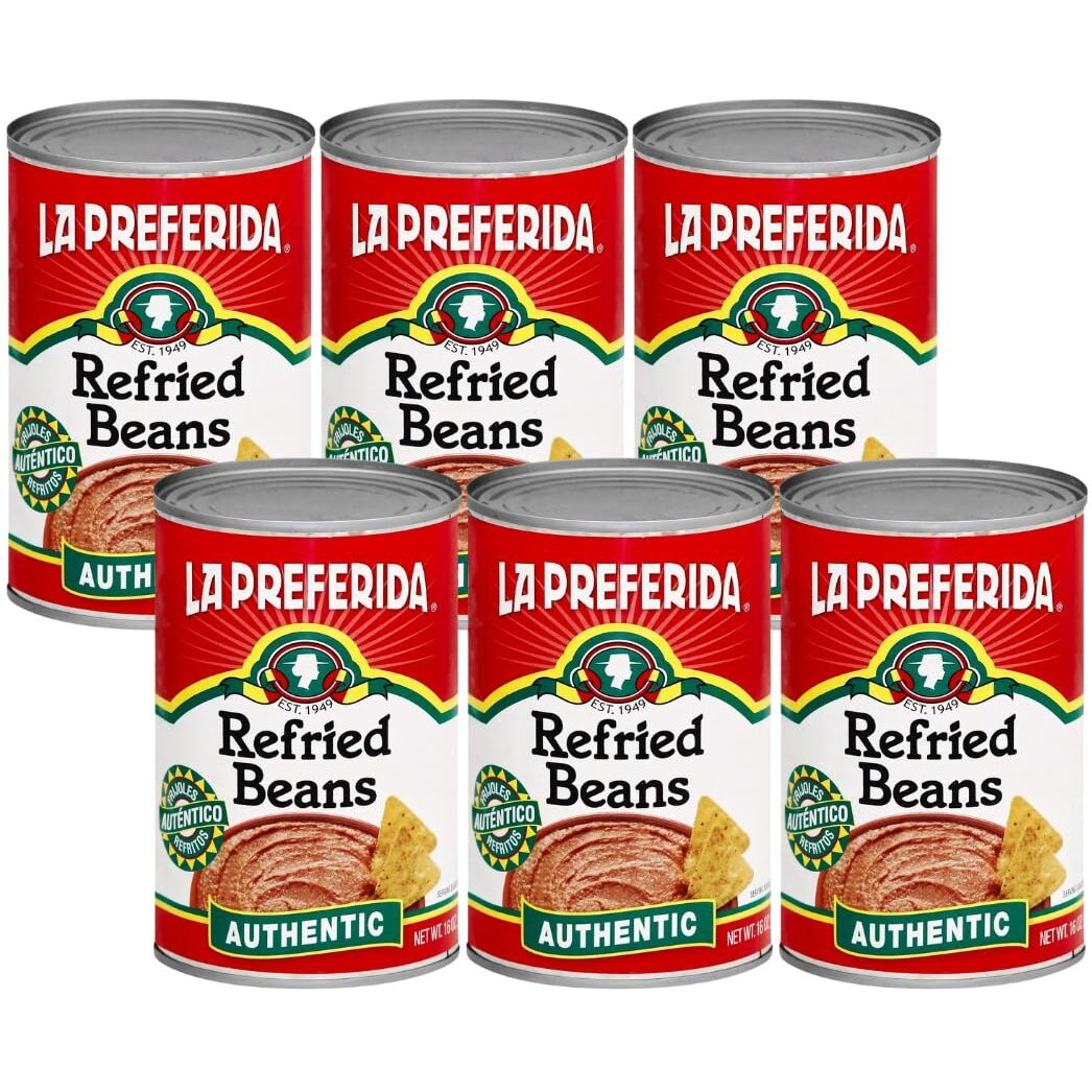 La Preferida Authentic Refried Pinto Beans - Homemade Taste Of Traditional Creamy Frijoles Refritos. 4 Simple Ingredient, 16 Oz (Pack Of 6)