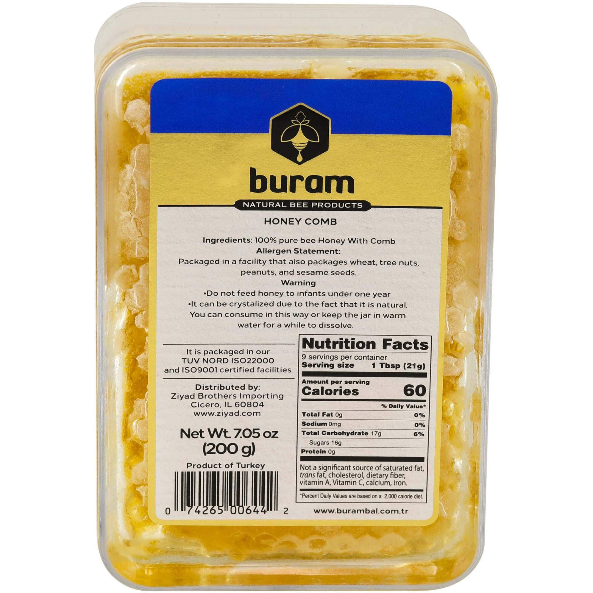 Buram Gourmet Honeycomb, 100% All-Natural Raw Honeycomb From The Turkish Mountains, No Additives, No Preservatives, Sweet N Chewy, 7.1Oz