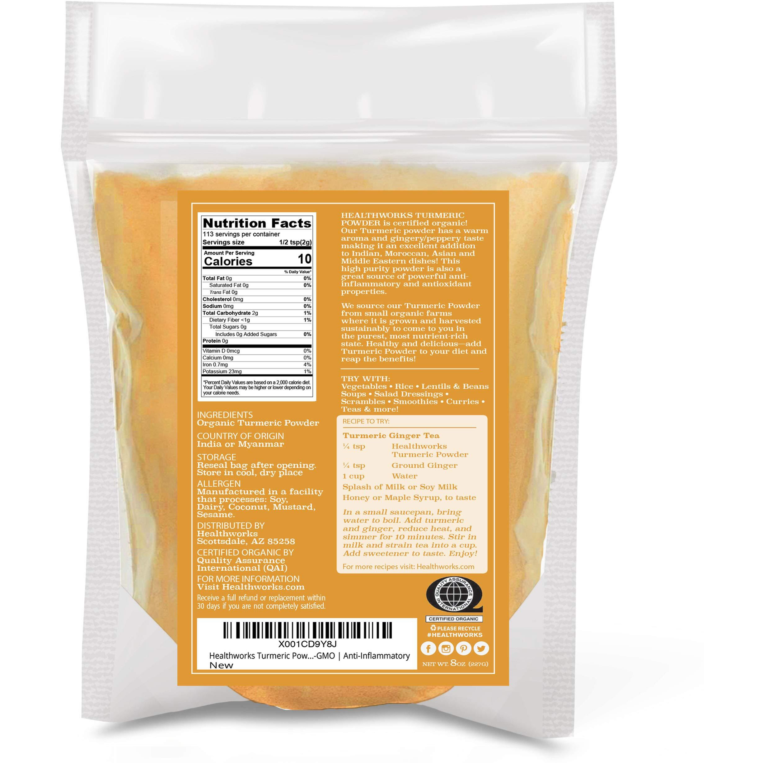 Healthworks Turmeric Powder (8 Ounces ) | Ground Raw Organic | Curcumin & Antioxidants | Keto, Paleo, Vegan, Non-Gmo