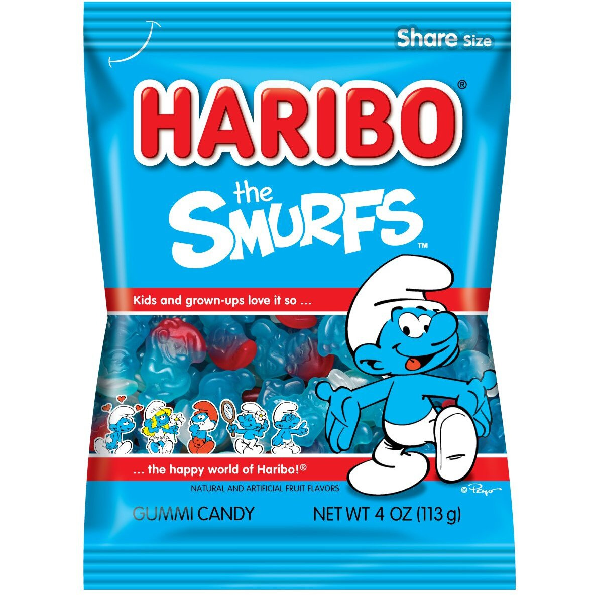 Haribo Gummi Candy, Smurfs, 4 Oz. Bag (Pack Of 12)
