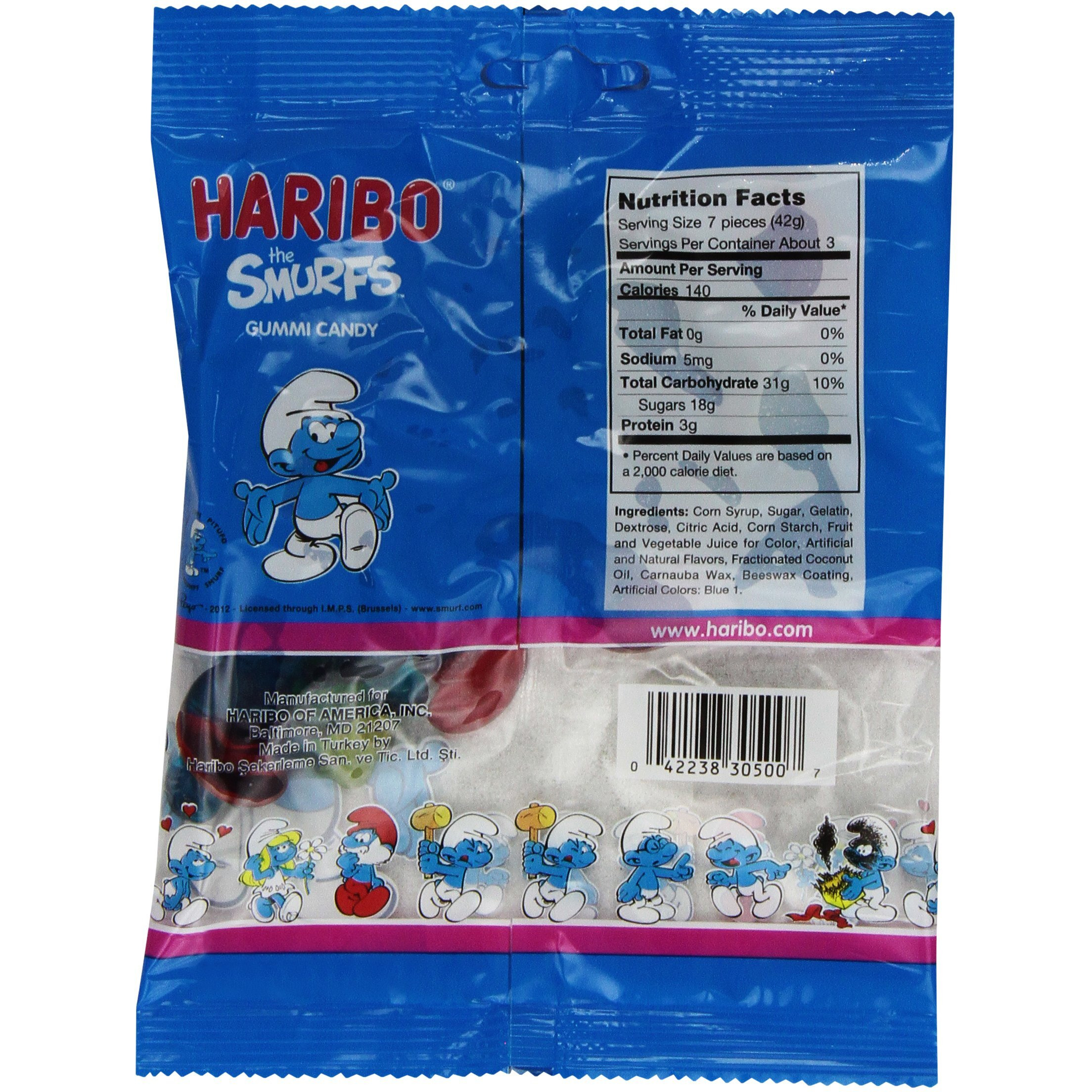 Haribo Gummi Candy, Smurfs, 4 Oz. Bag (Pack Of 12)