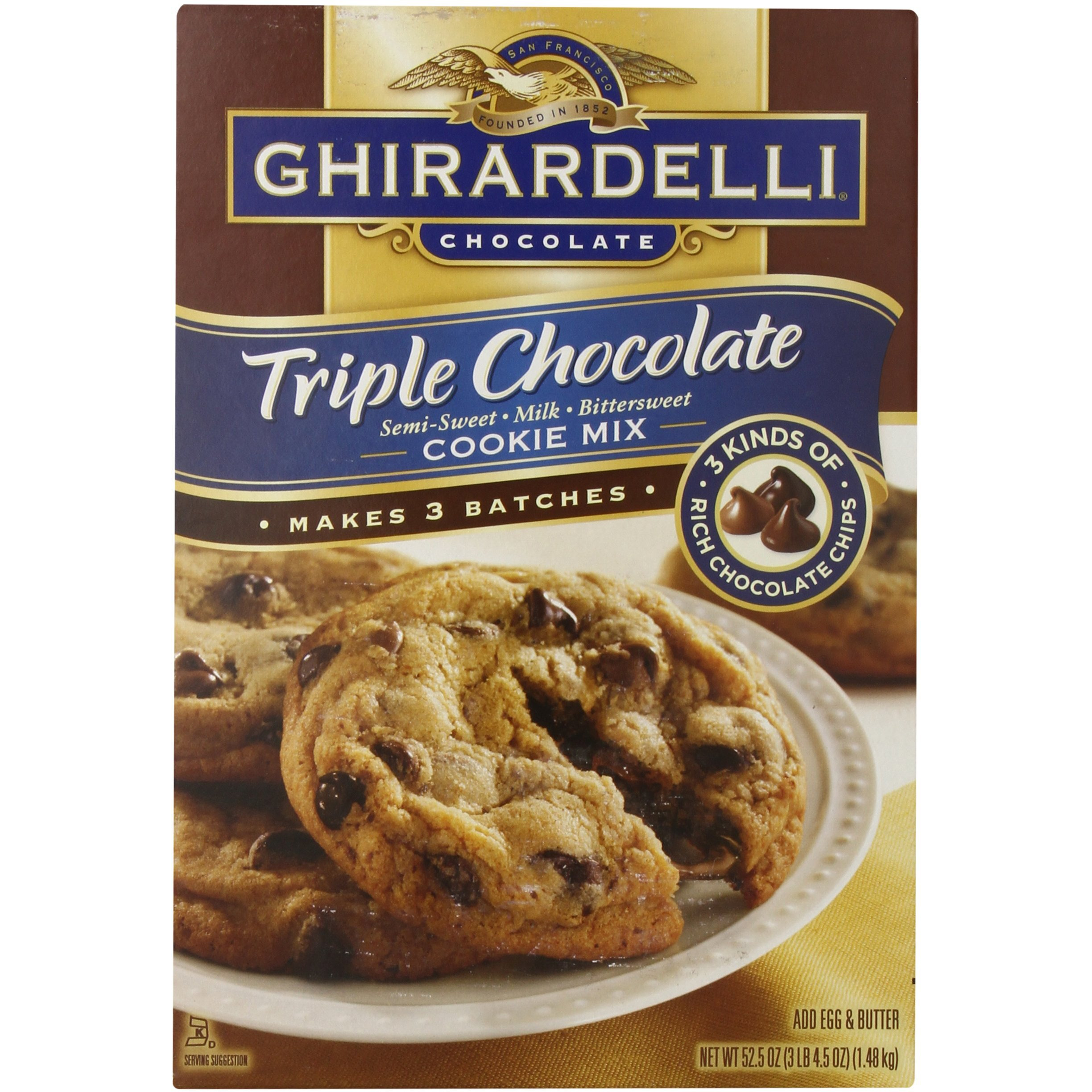 Ghirardell Chocolate Triple Chocolate Semi Sweet- Milk- Bittersweet Cookie Mix - 52.5 Oz