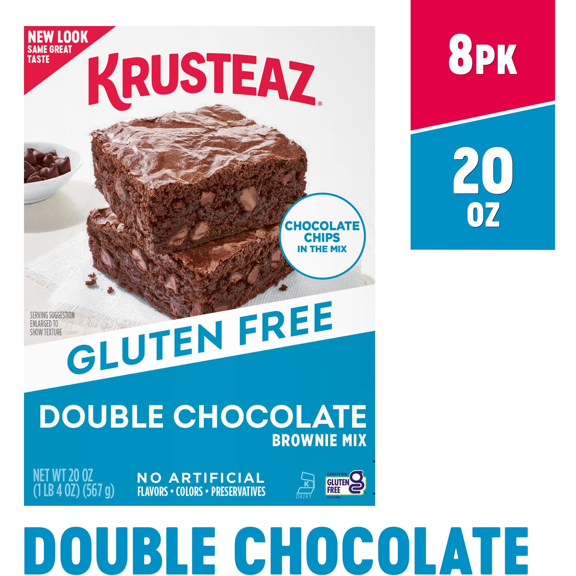 Krusteaz Gluten Free Double Chocolate Brownie Mix, Includes Chocolate Chips, Certified Gf, Gluten Free Baking Mix, 20-Ounce Boxes (Pack Of 8)