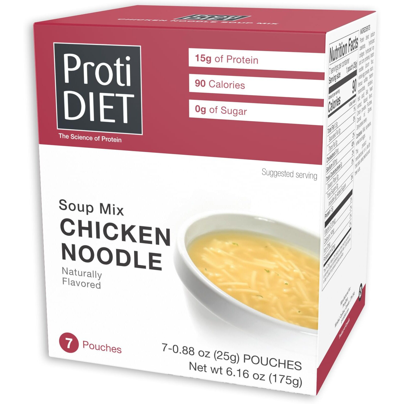 Protidiet High Protein Chicken Noodle Soup, 15G Protein, Low Calorie, Low Carb, Very Low Fat, Sugar Free, Diet Soup Mix, Keto Friendly, Ideal Protein Compatible, 7 Count Box