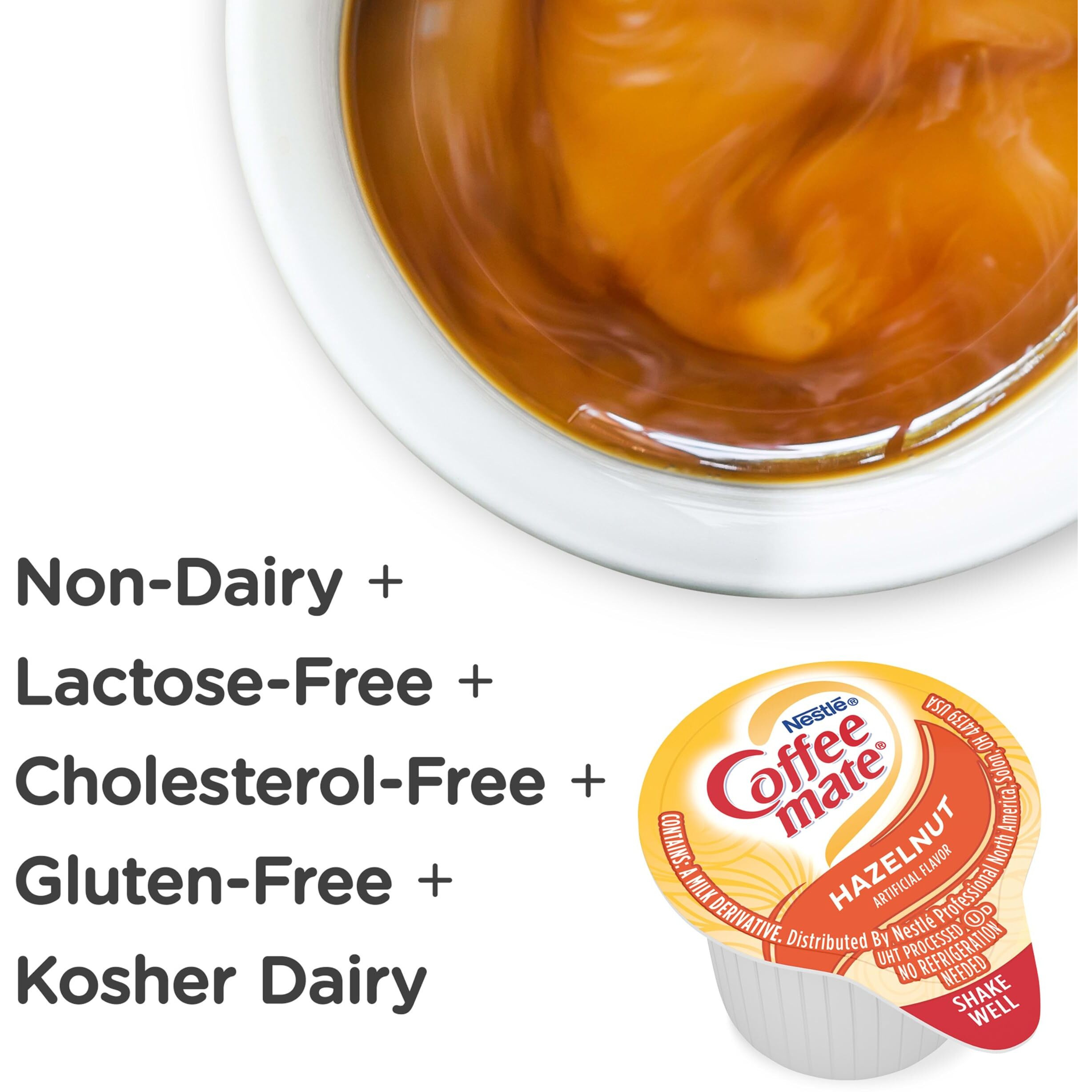 Nestle Coffee Mate Coffee Creamer, Hazelnut, Liquid Creamer Singles, Non Dairy, No Refrigeration, 0.375 Fl Oz Tubs (Pack Of 180)