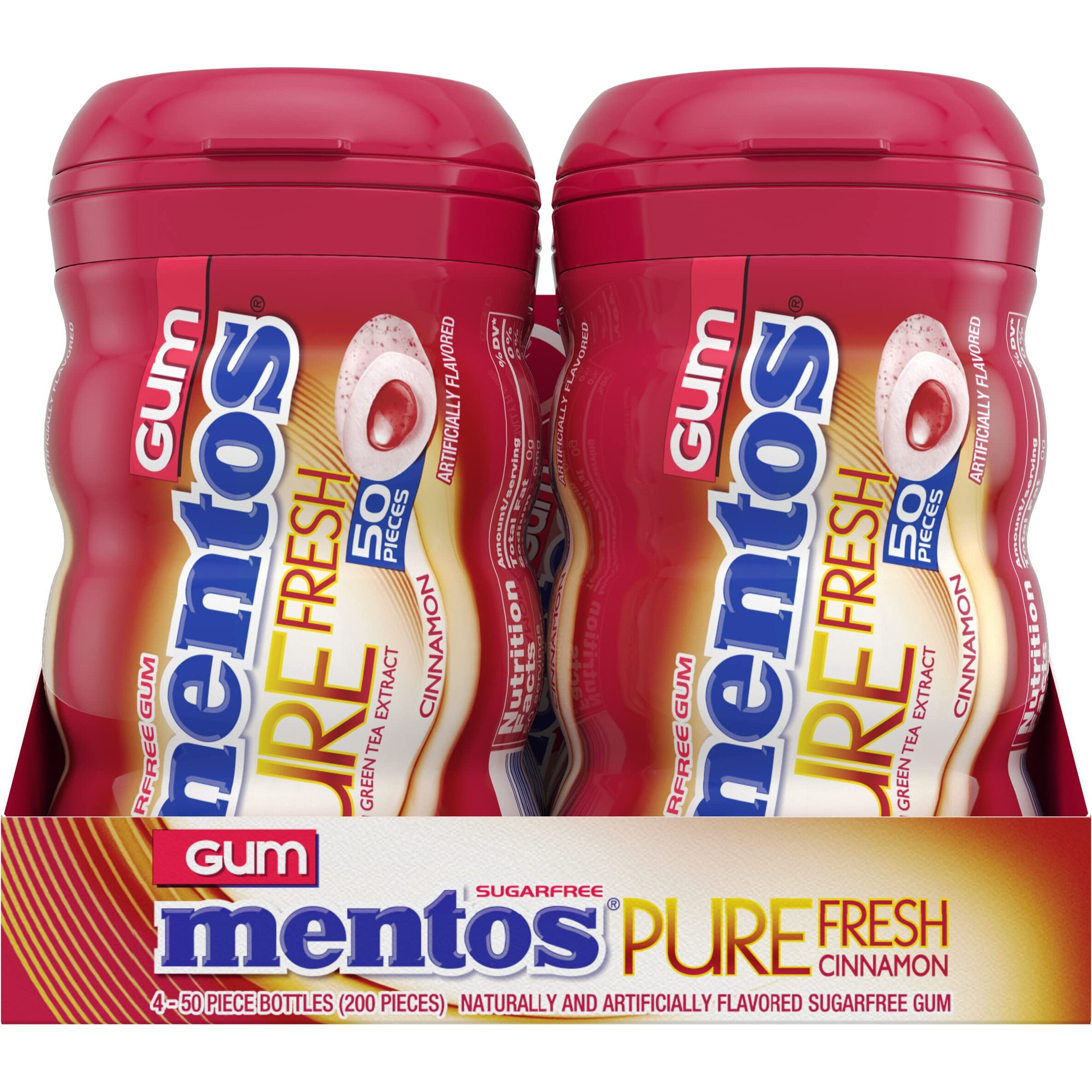 Mentos Pure Fresh Sugar-Free Chewing Gum With Xylitol, Cinnamon, Bulk, 50 Piece Bottle (Pack Of 4)