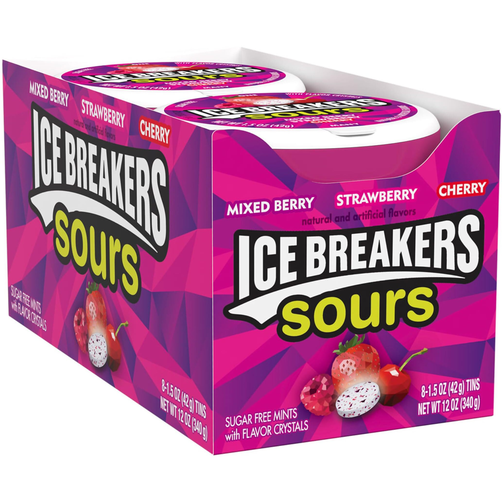 Ice Breakers Sours Assorted Fruit Flavored Sugar Free Mints Tins, 1.5 Oz (8 Count)