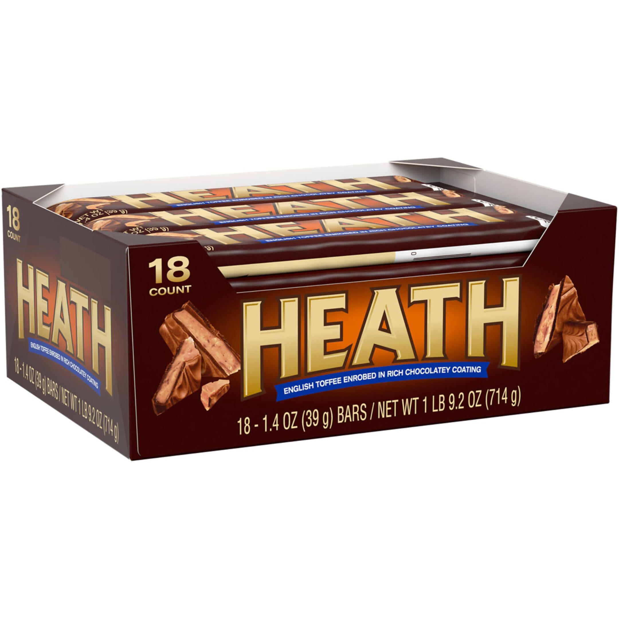 Heath Milk Chocolate English Toffee Full Size, Bulk, Individually Wrapped Candy Bars, 1.4 Oz (18 Count)