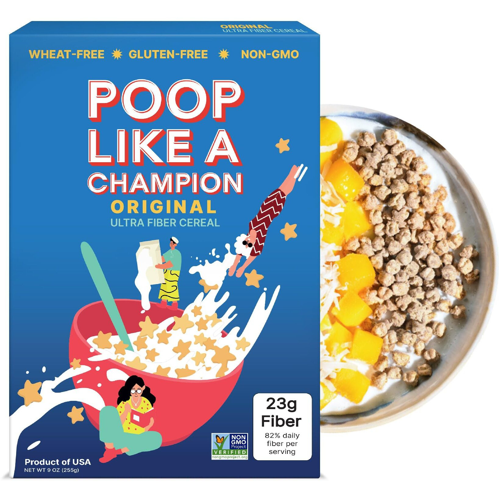 Poop Like A Champion Ultra High Fiber Cereal - Non Gmo - Fiber Supplement - Corn Bran | Breakfast Essentials With Soluble Fiber, Insoluble Fiber & Psyllium Husk Powder