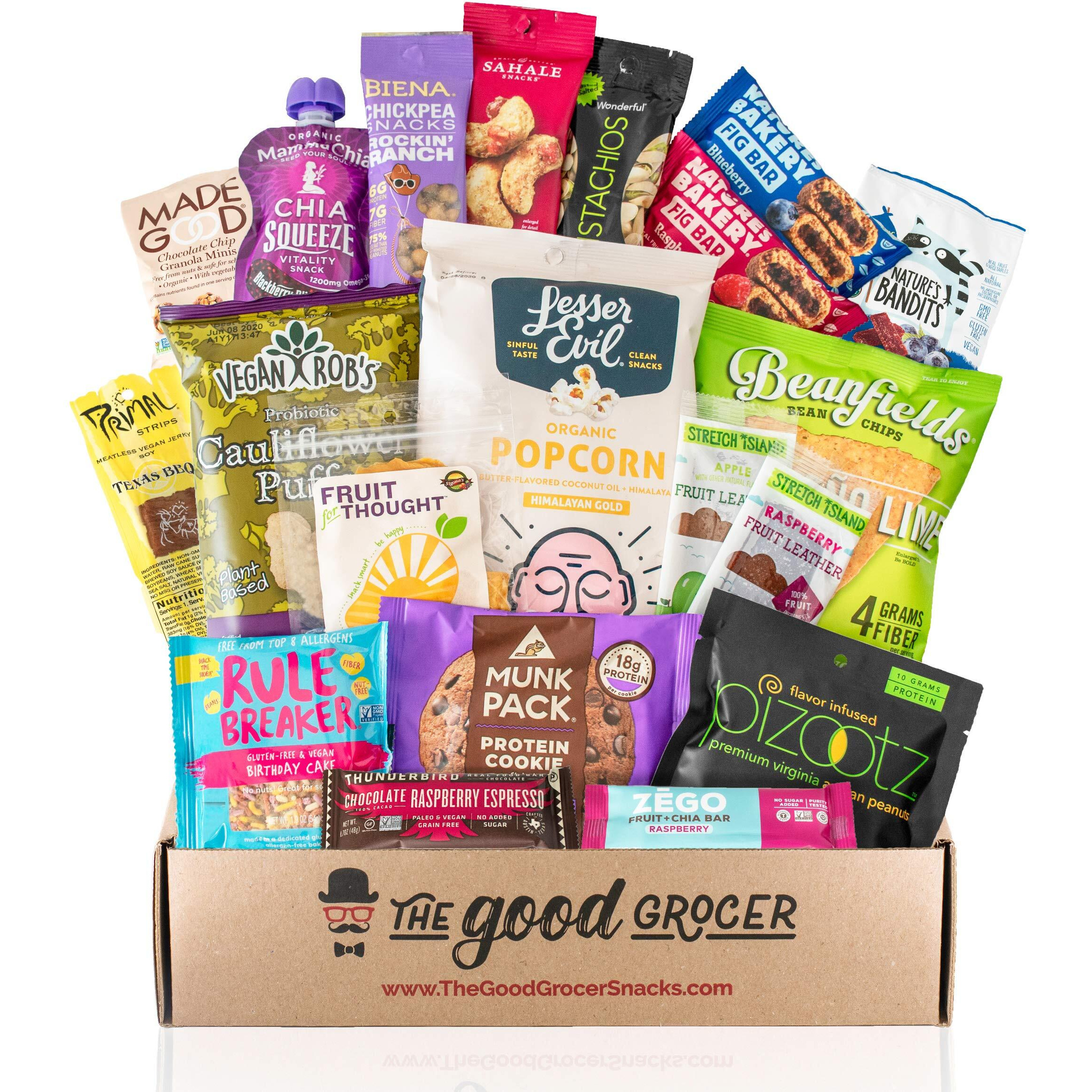 Healthy Vegan Snacks Care Package Non-Gmo, Vegan Jerky, Protein Bars, Cookies, Fruit & Nuts, Healthy Gift Basket Alternative, Snack Variety Pack, College Student Care Package