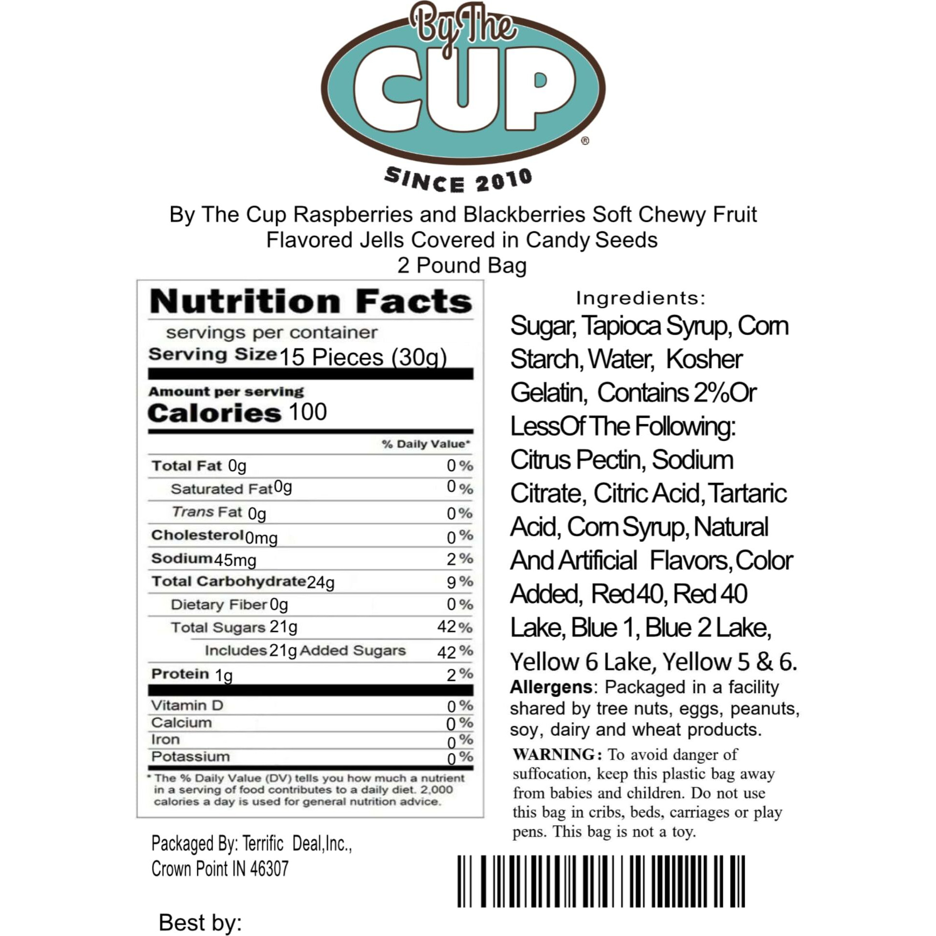 By The Cup Raspberries And Blackberries Soft Chewy Fruit Flavored Jells Covered In Candy Seeds, 2 Lb Bulk Bag