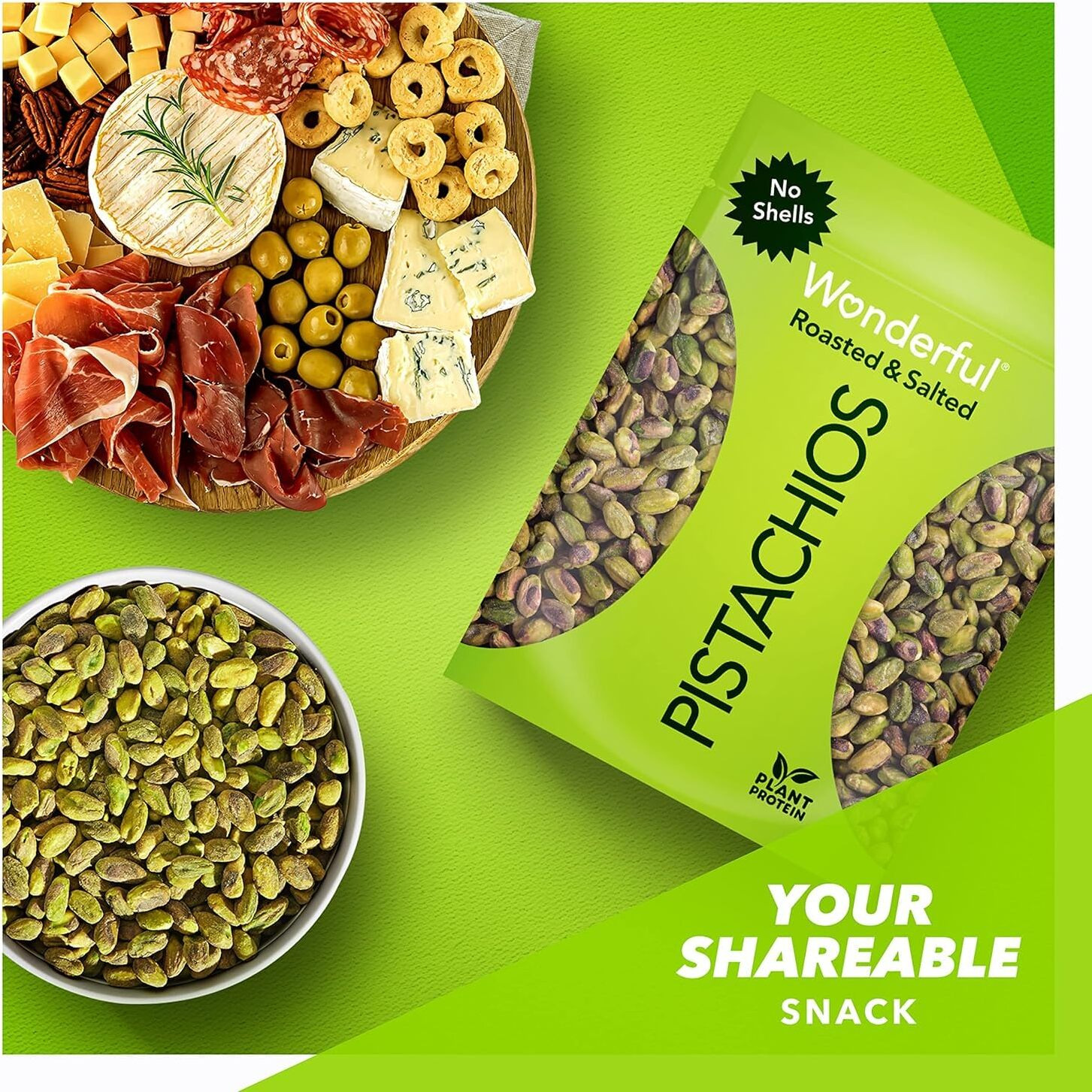Wonderful Pistachios No Shells, Roasted & Salted Nuts, 24 Ounce Resealable Bag, Protein Snacks, Gluten Free, Healthy Snack