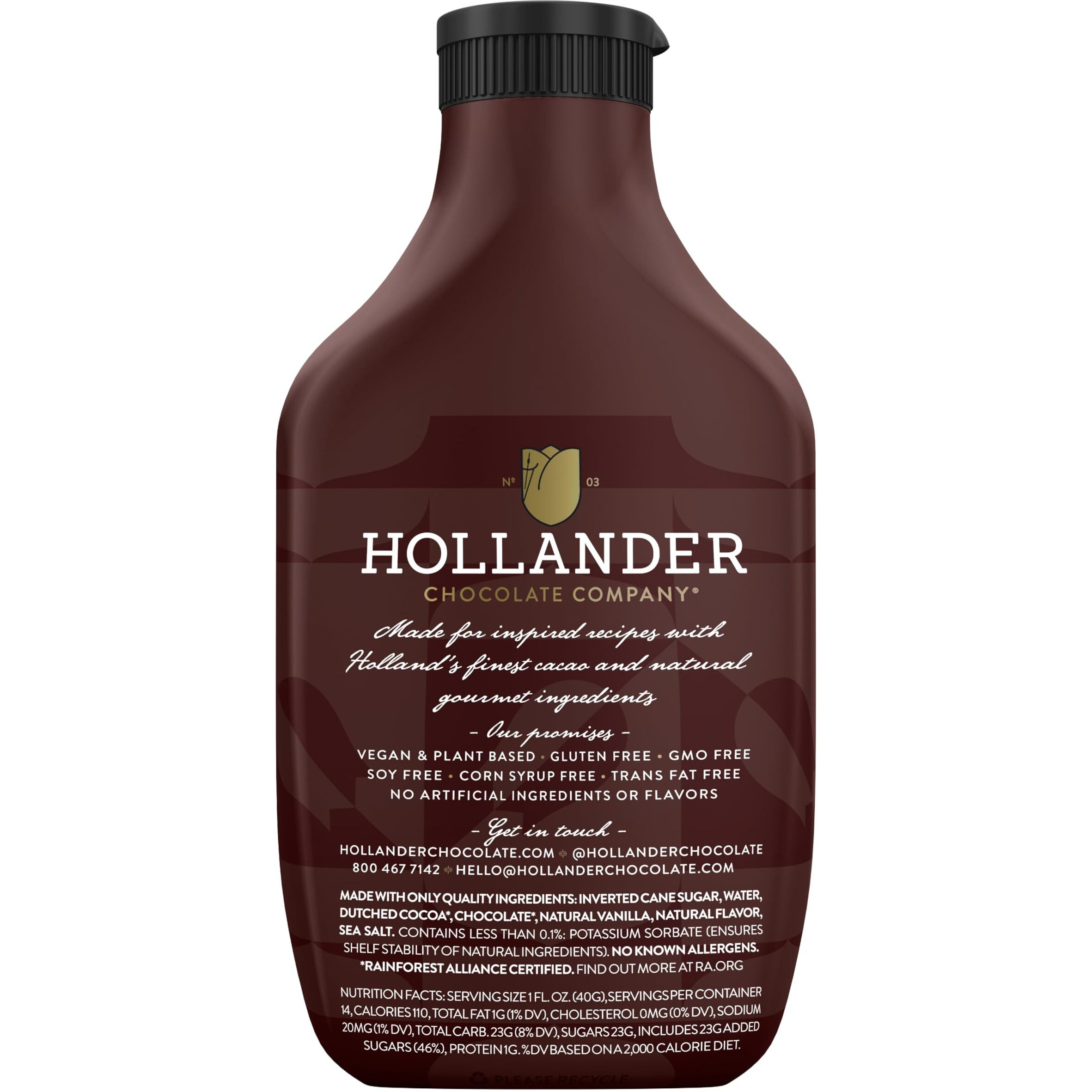 Hollander Dutched Chocolate Caf   Sauce | Vegan Friendly, Gmo-Free, Gluten/Soy Free, Corn Syrup Free |15 Fl. Oz. Squeeze Bottle