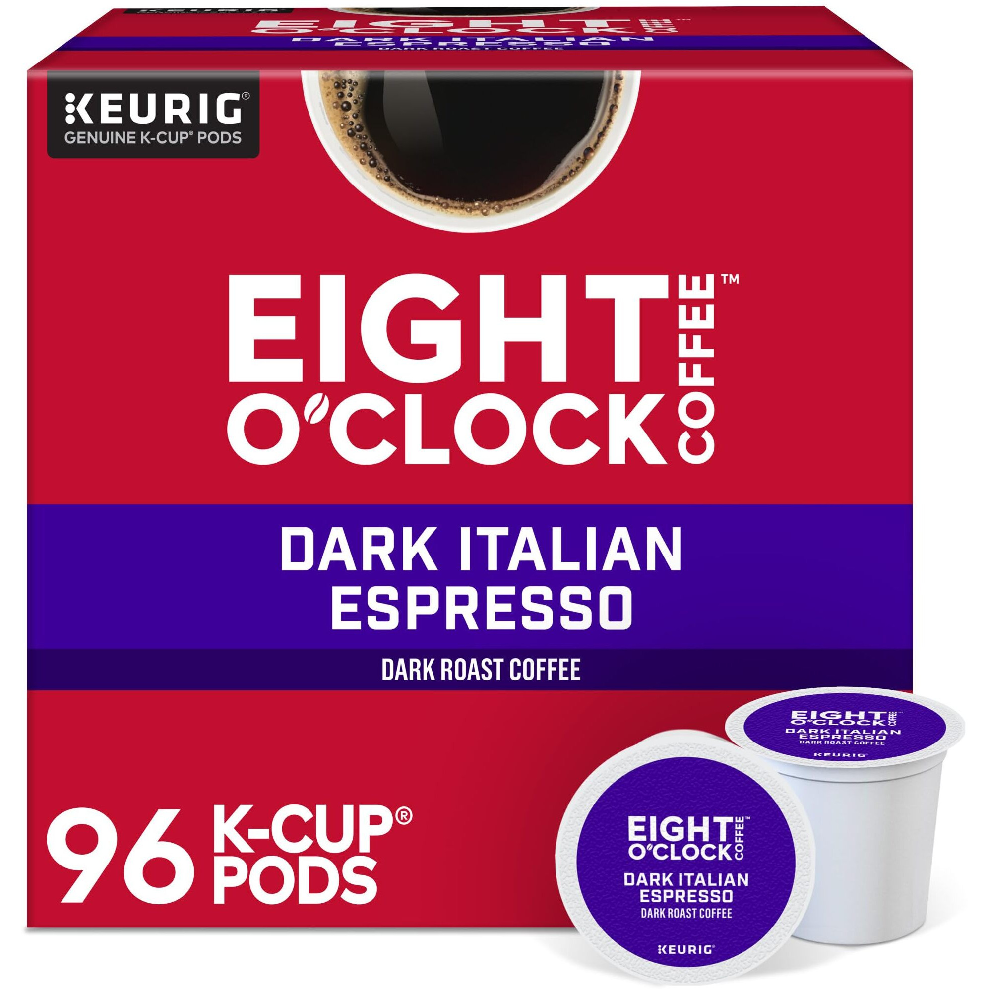 Eight O'Clock Coffee Dark Italian Espresso Roast Keurig Single-Serve K-Cup Pods, Dark Roast Coffee, 96 Count (4 Packs Of 24)