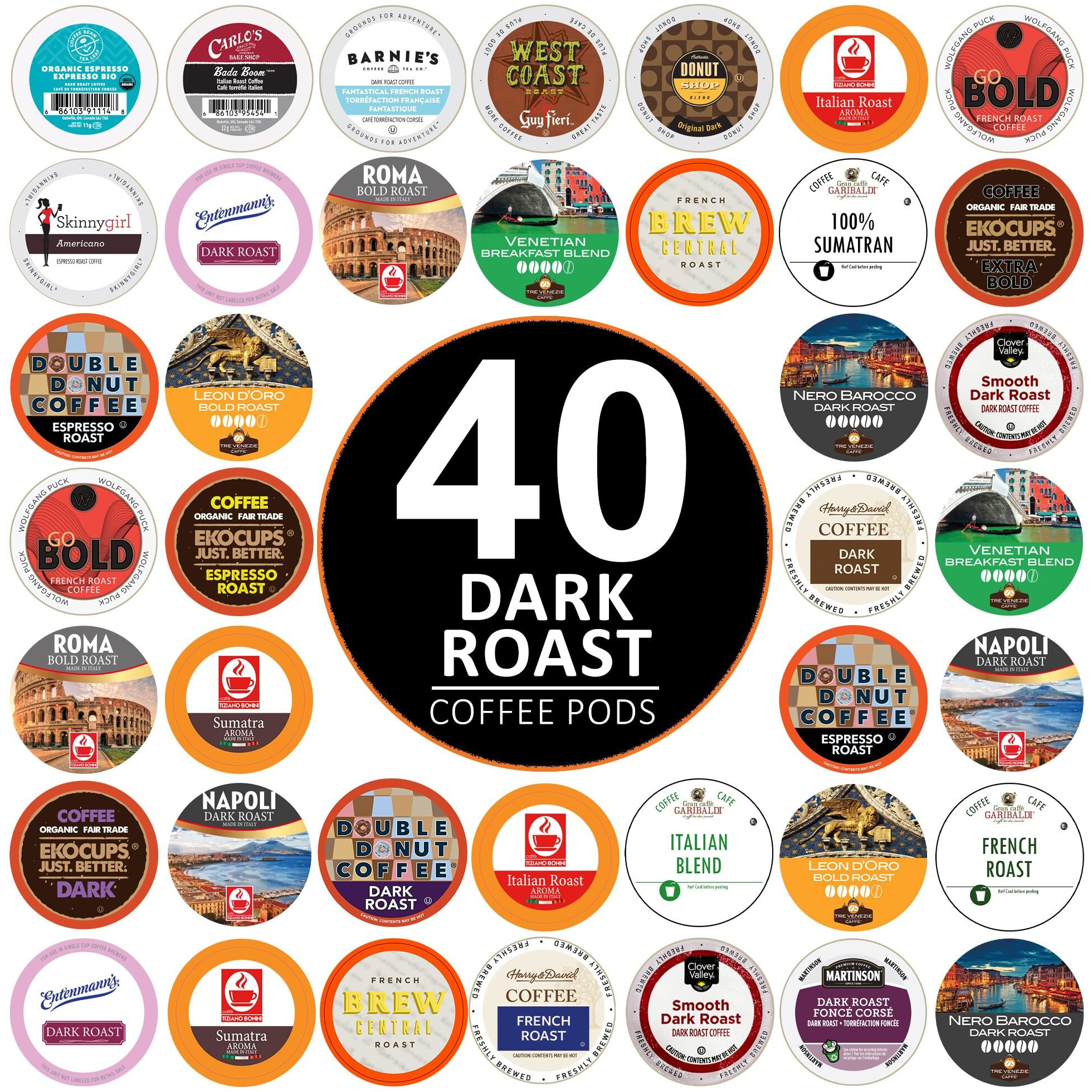 Perfect Samplers Dark Roast Coffee Pod Variety Pack - Pack For Keurig K Cups Coffee Makers, Bold 40 Count