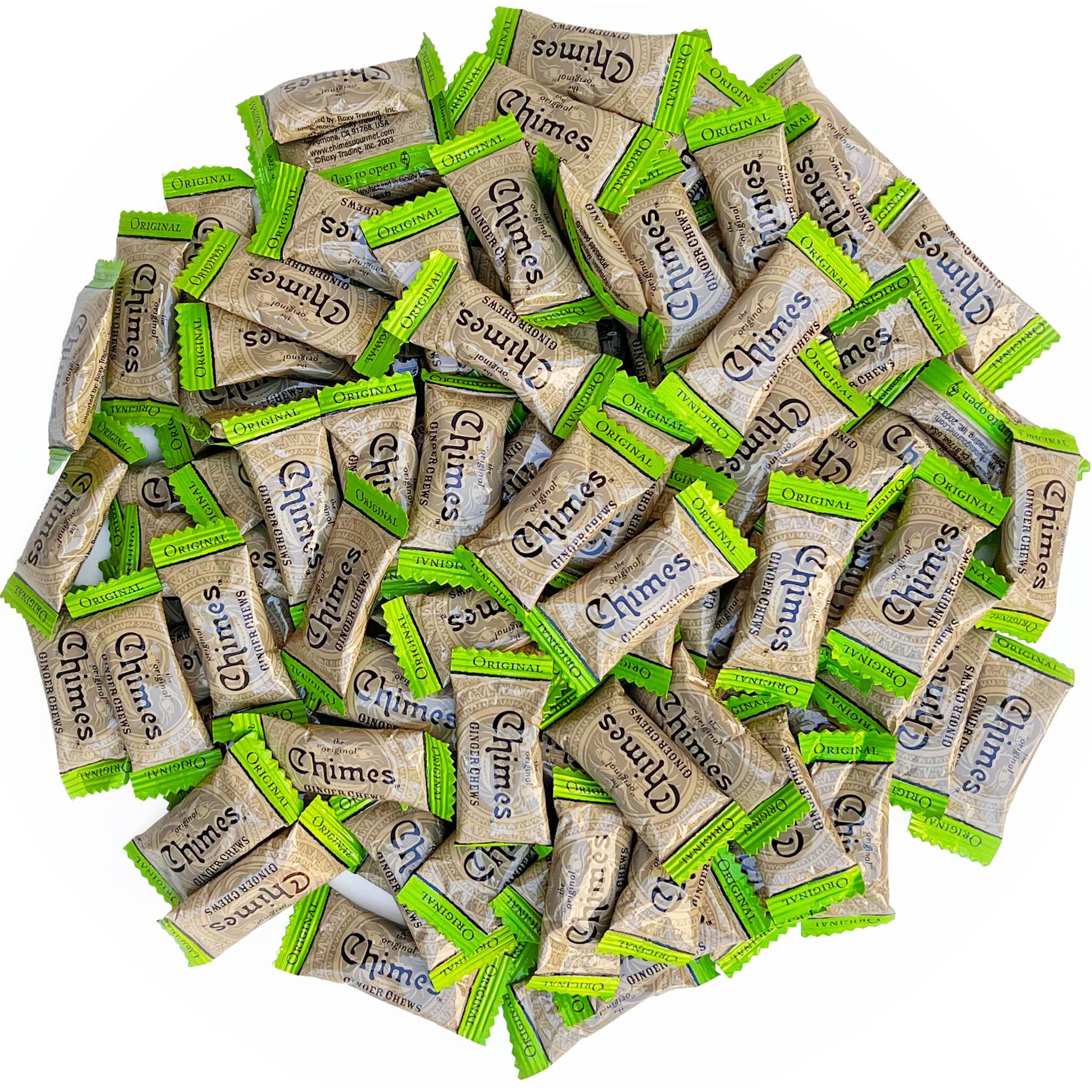 Chimes Original Ginger Chews (1-Pound 1 Lb Bag) Premium Natural Chewy Ginger Candy - 16 Oz Individually Wrapped Ginger Chew Candy