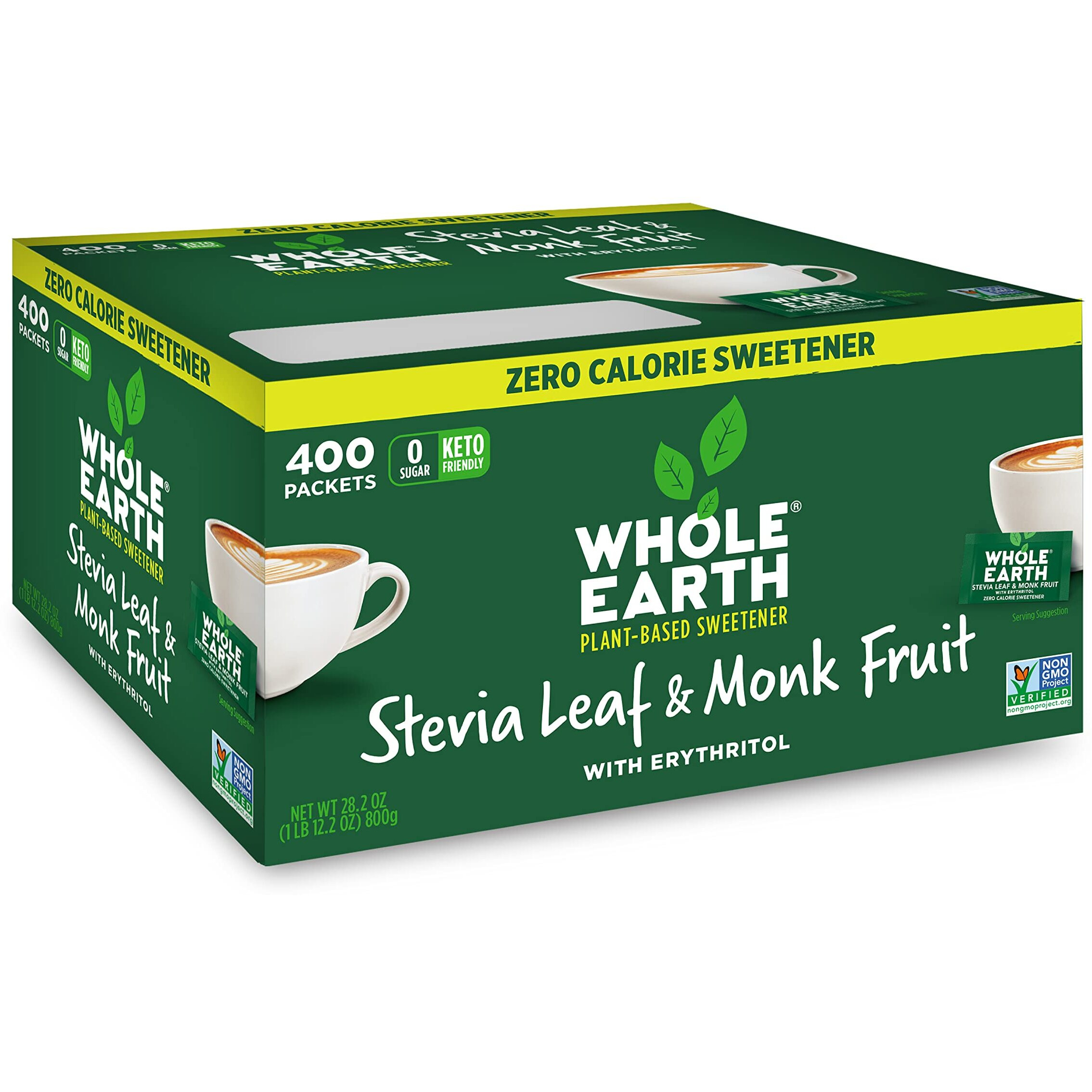 Whole Earth Sweetener Co. Stevia & Monk Fruit Sweetener, Erythritol Sweetener, Stevia Packets, Sugar Substitute, Natural Sweetener, 400 Count
