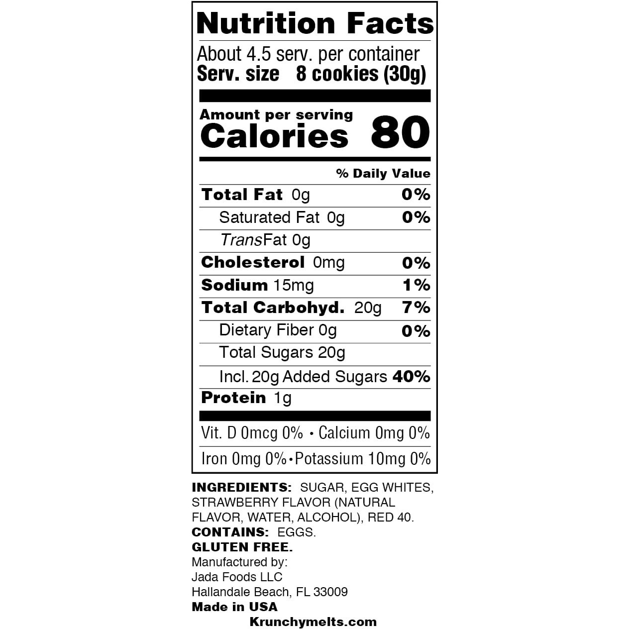 Krunchy Melts Original Meringue Cookies | Strawberry Flavor | Only 80 Calories Per Serving | Fat Free, Gluten Free, Dairy Free (4 Oz)