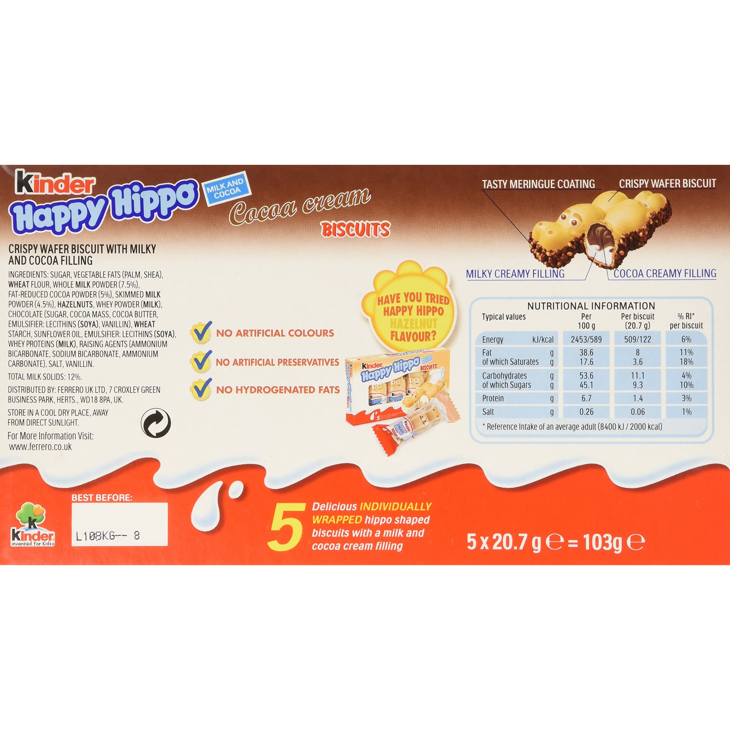 Kinder Happy Hippo - Cocoa, Case, 10X(20.7G X 5) By Ferrero