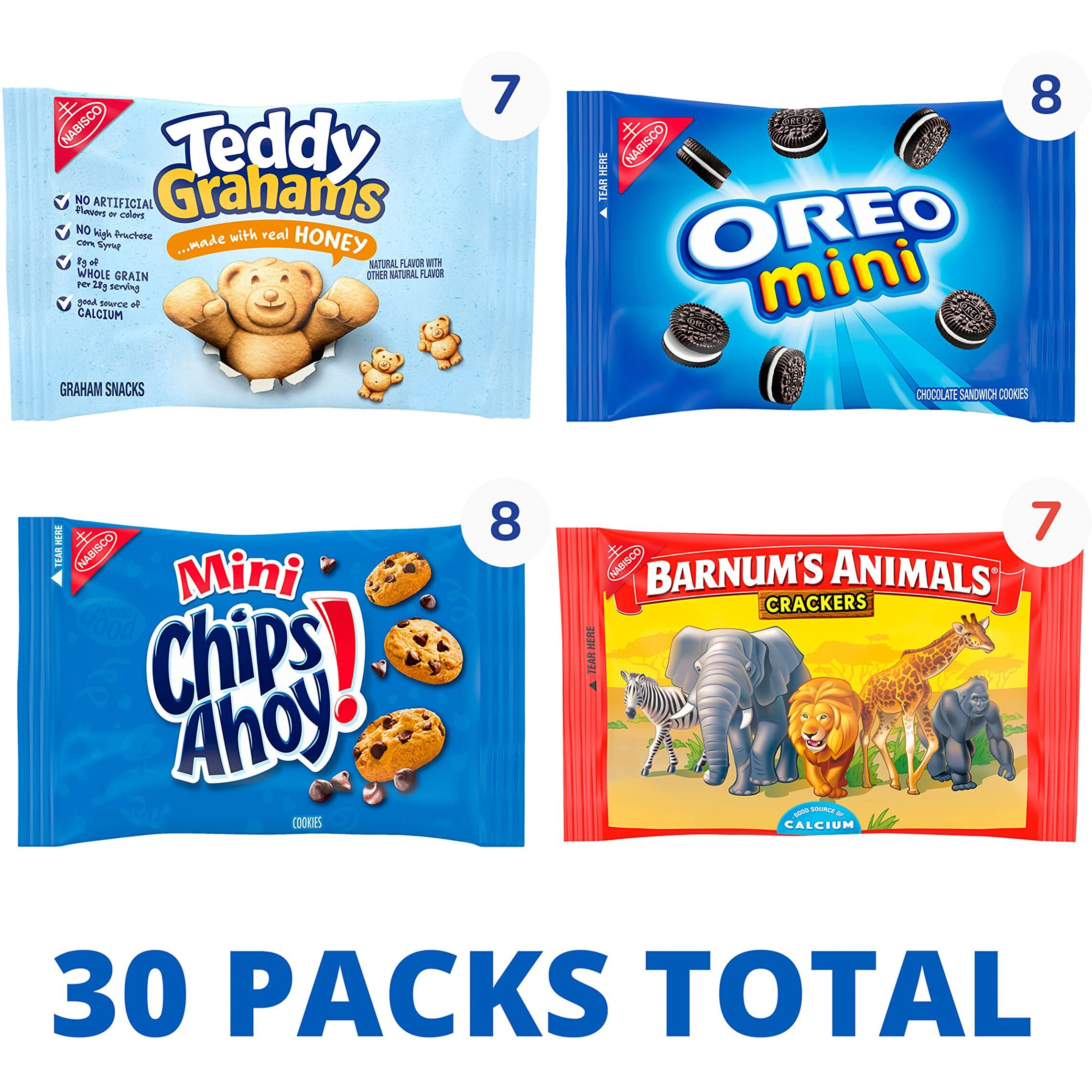 Nabisco Team Favorites Variety Pack, Oreo Mini, Chips Ahoy Mini, Teddy Grahams Honey & Barnum's Animal Crackers, 30 Snack Packs