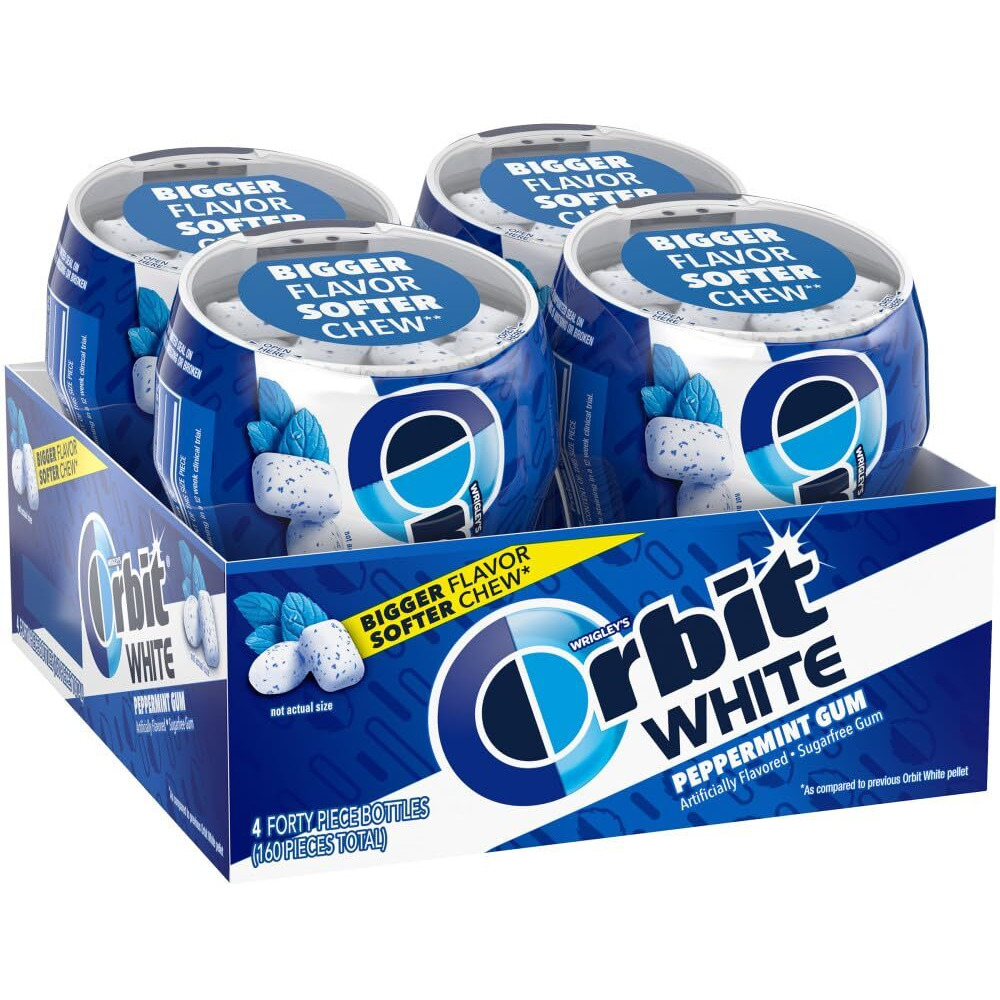 Orbit Gum White Peppermint Sugar Free Chewing Gum Bulk Pack, 40 Piece Bottle (Pack Of 4)