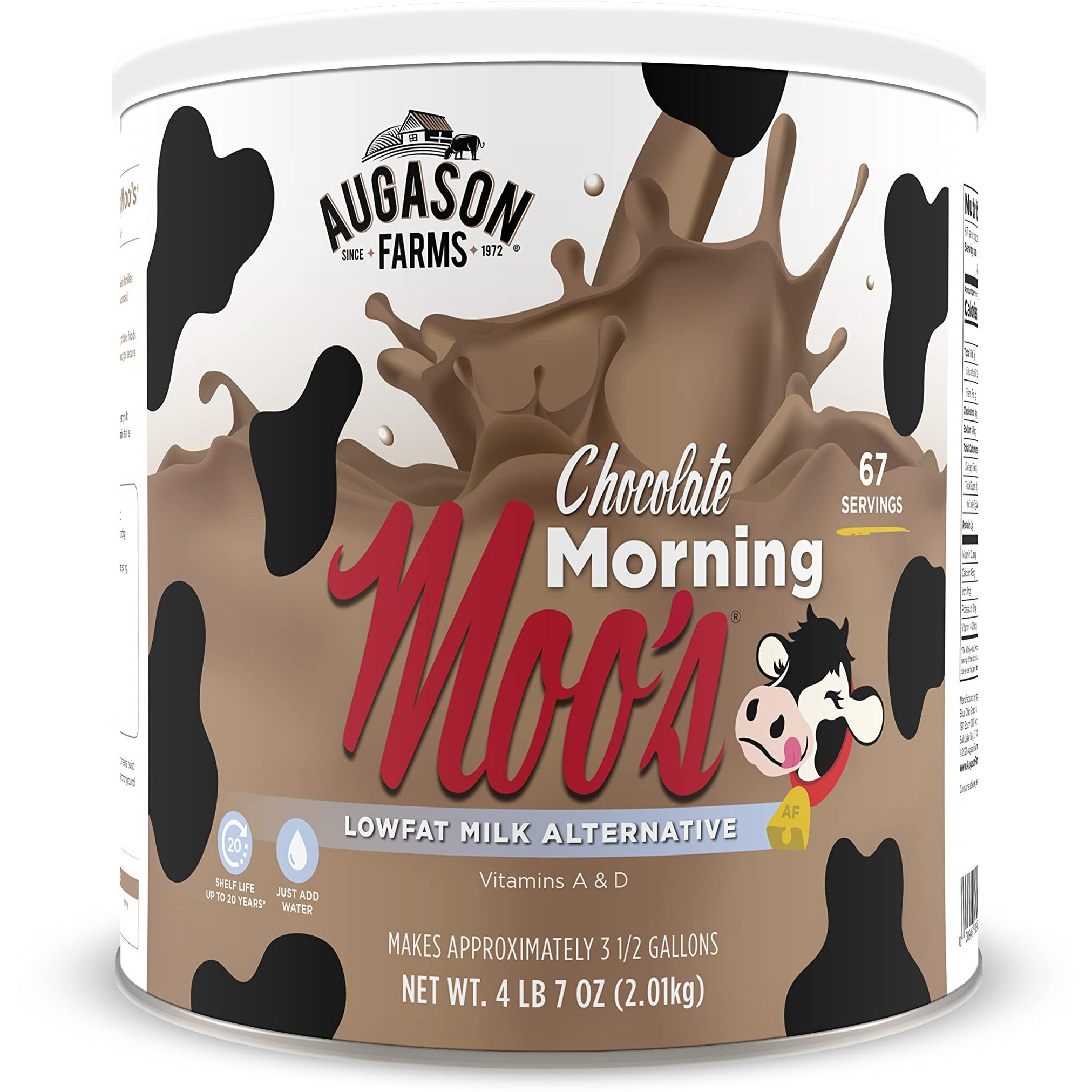 Augason Farms Morning Moo's Chocolate Low Fat Milk Alternative Can, Emergency Food Supply, Everyday Meals, 67 Servings