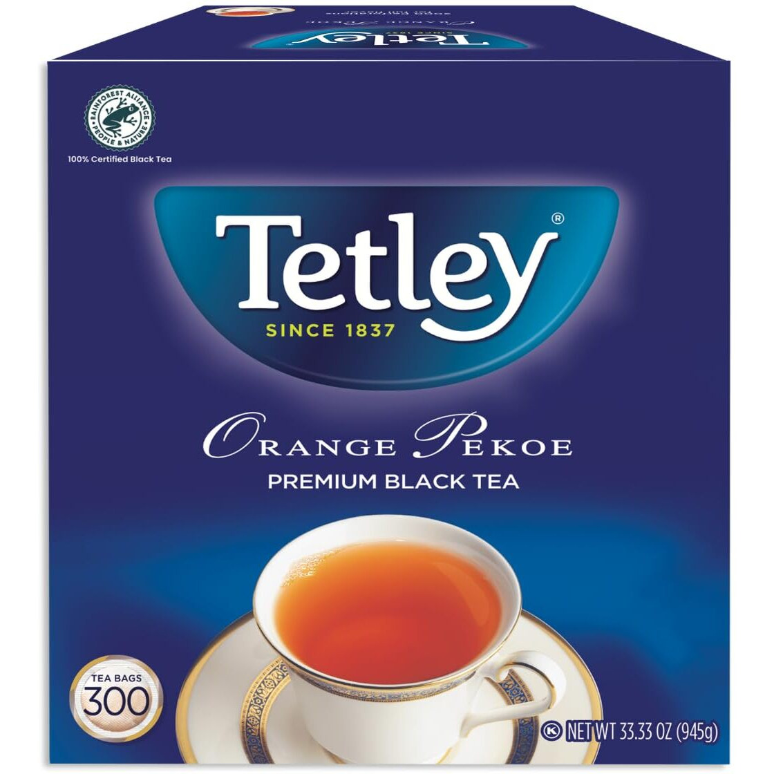 Tetley Tea, Orange Pekoe, Food Service Size 300Count 945G Tea Bags