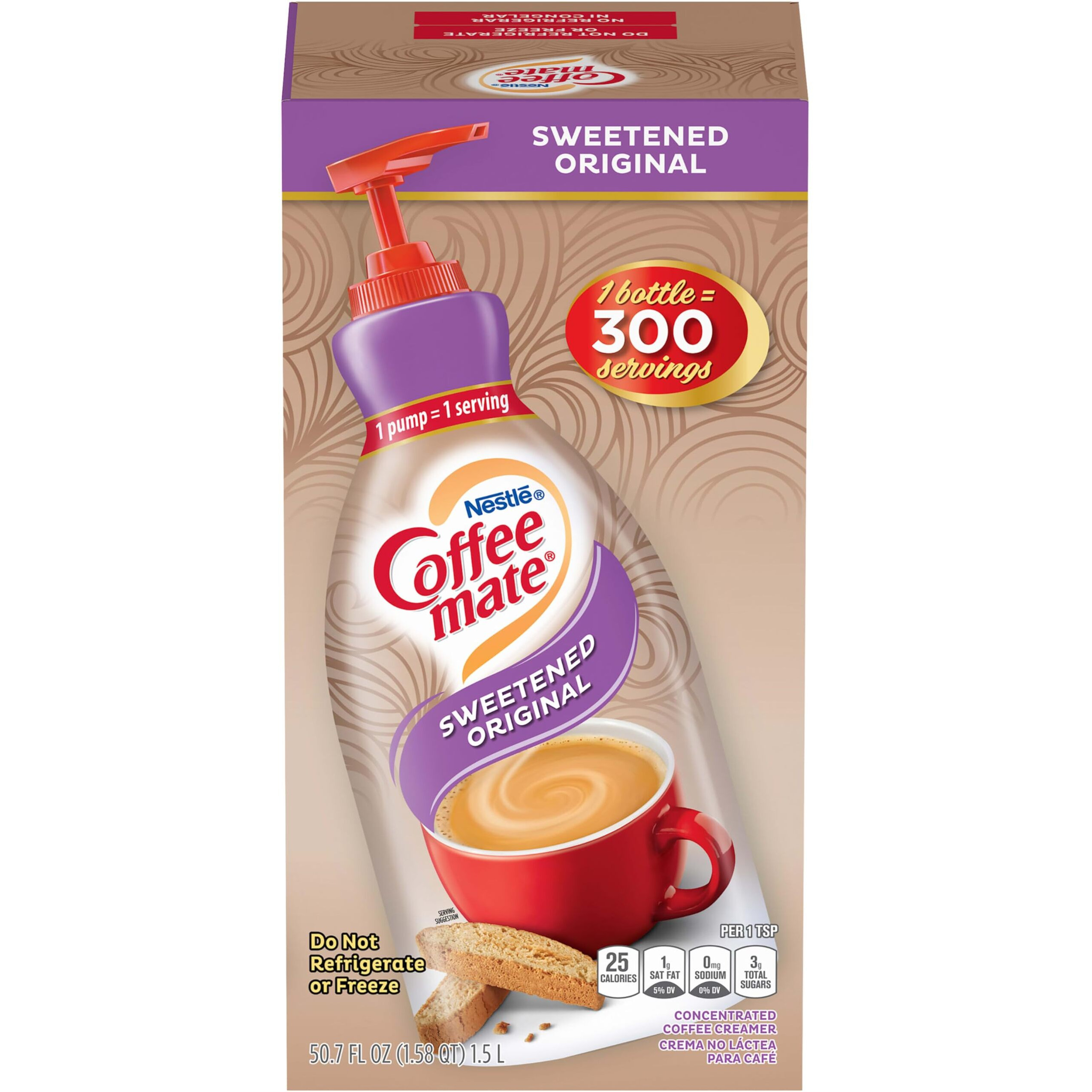 Nestle Coffee Mate Coffee Creamer, Sweetened Original, Concentrated Liquid Pump Bottle, Non Dairy, No Refrigeration, 50.7 Oz