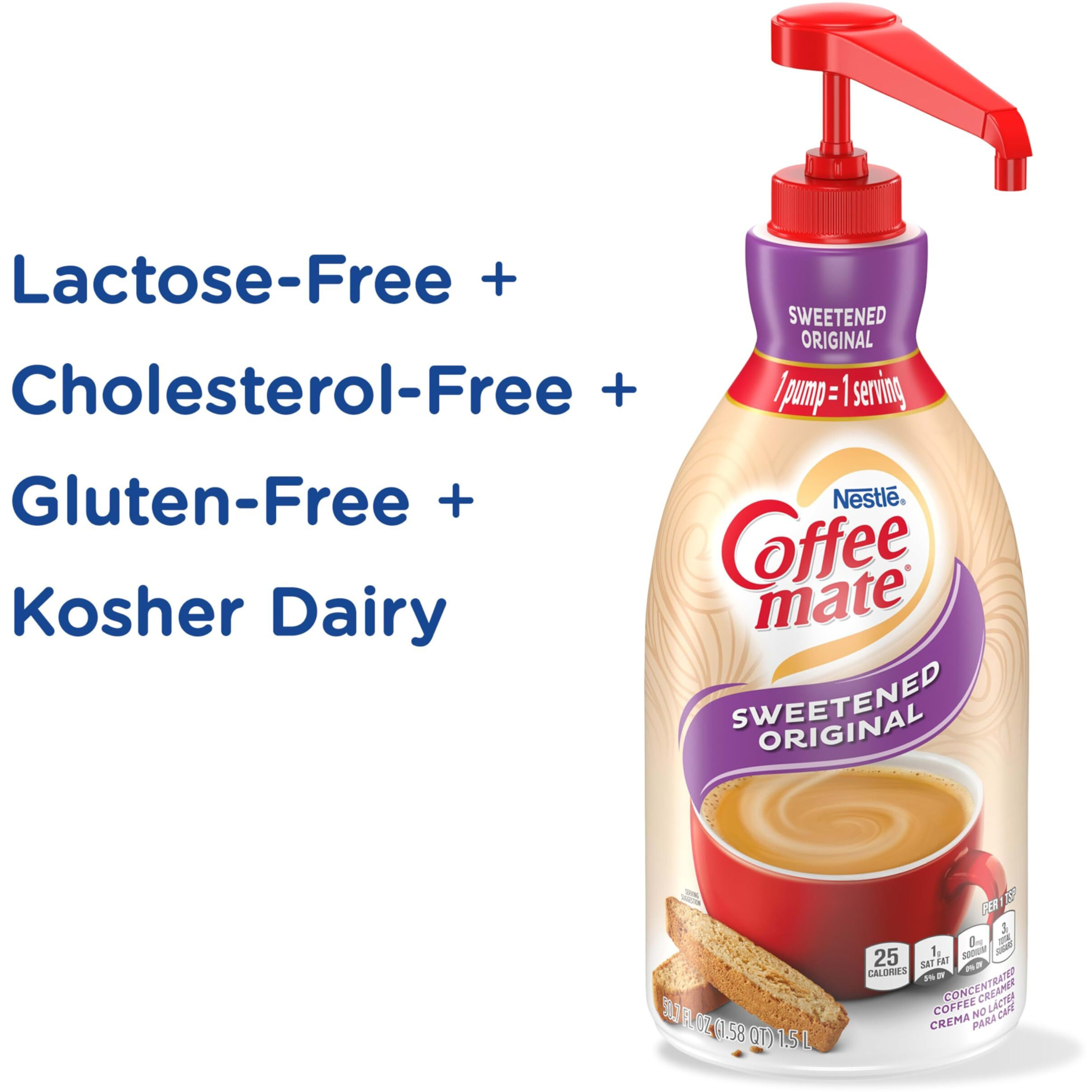 Nestle Coffee Mate Coffee Creamer, Sweetened Original, Concentrated Liquid Pump Bottle, Non Dairy, No Refrigeration, 50.7 Oz