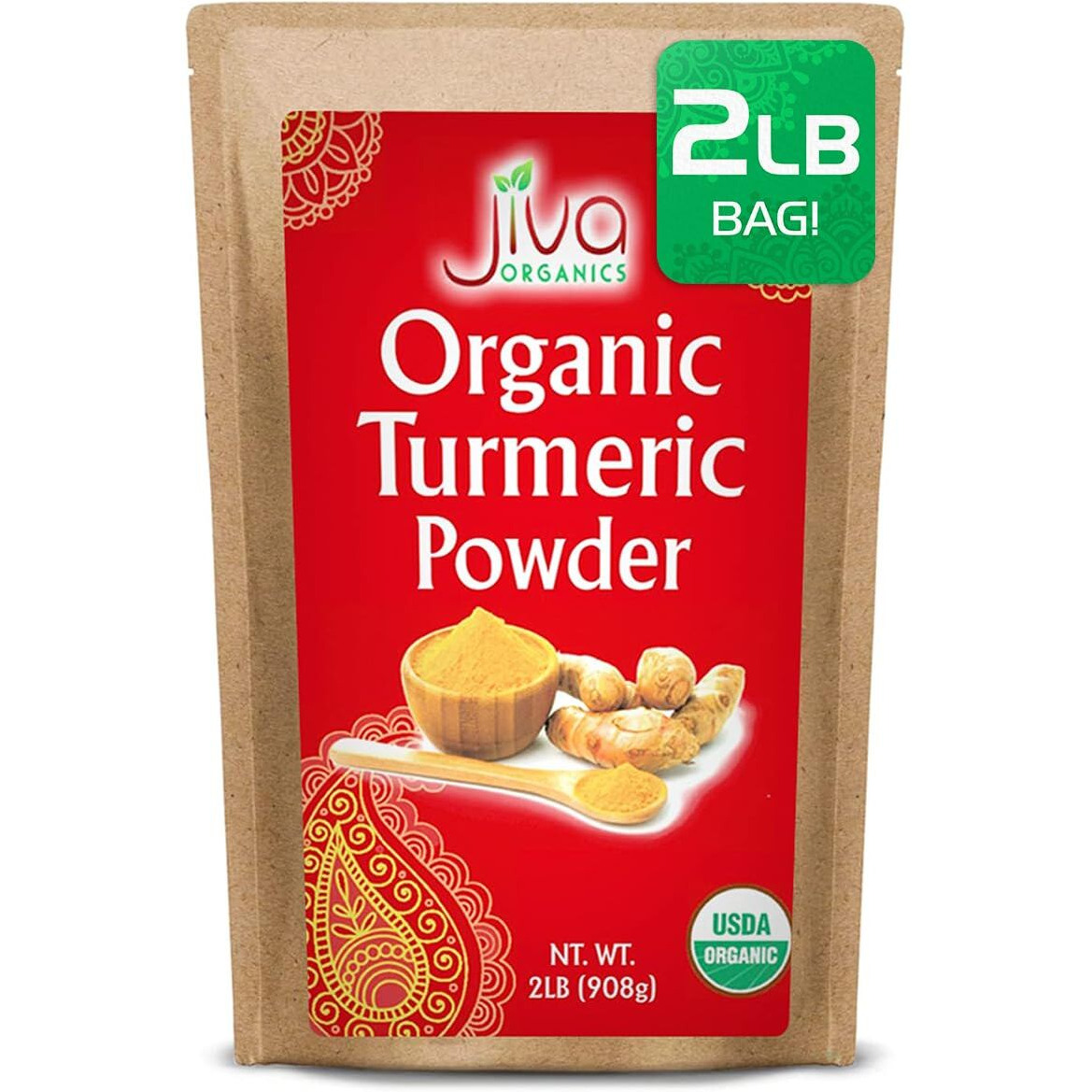 Organic Turmeric Powder By Jiva Organics - 100% Raw With Curcumin - Lab Tested & Reports Available - Raw From India - 2 Pound Bag