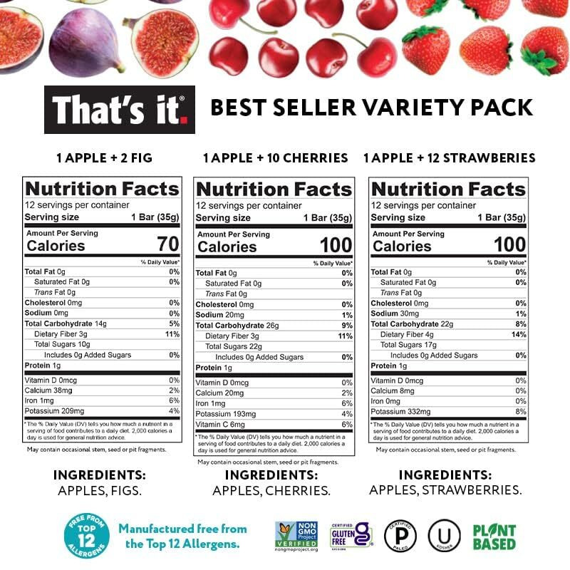 Fruit Bars Snack Gift Box (20 Pack) - 100% Natural, Gluten-Free, Vegan Fruit Snacks Variety Pack