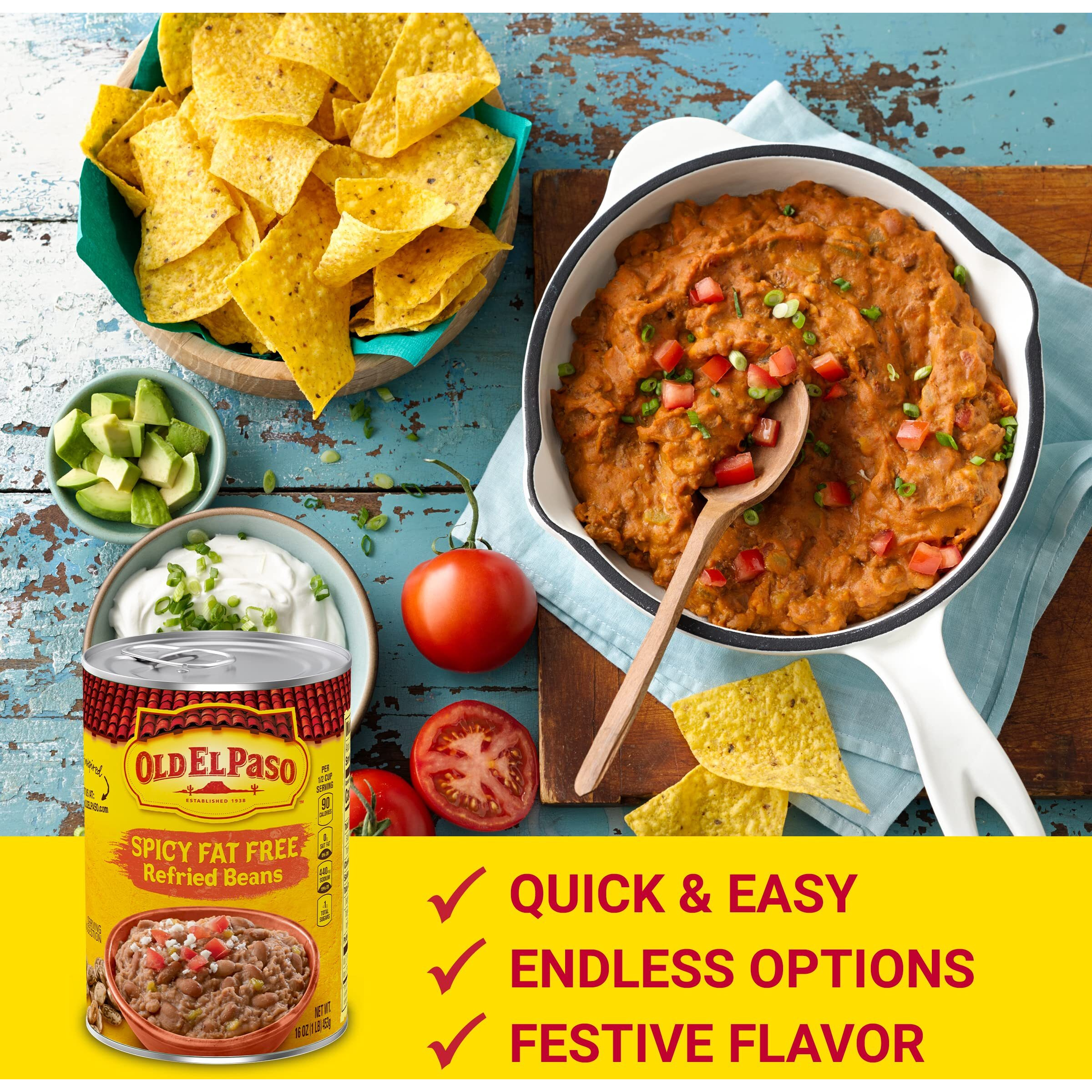 Old El Paso Spicy Fat Free Refried Beans, 16 Ounces (Pack Of 12)