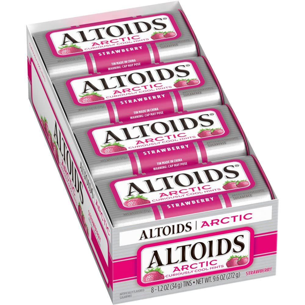 Altoids Arctic Strawberry Breath Mints Hard Candy Bulk, 1.2 Oz Tin (Pack Of 8)