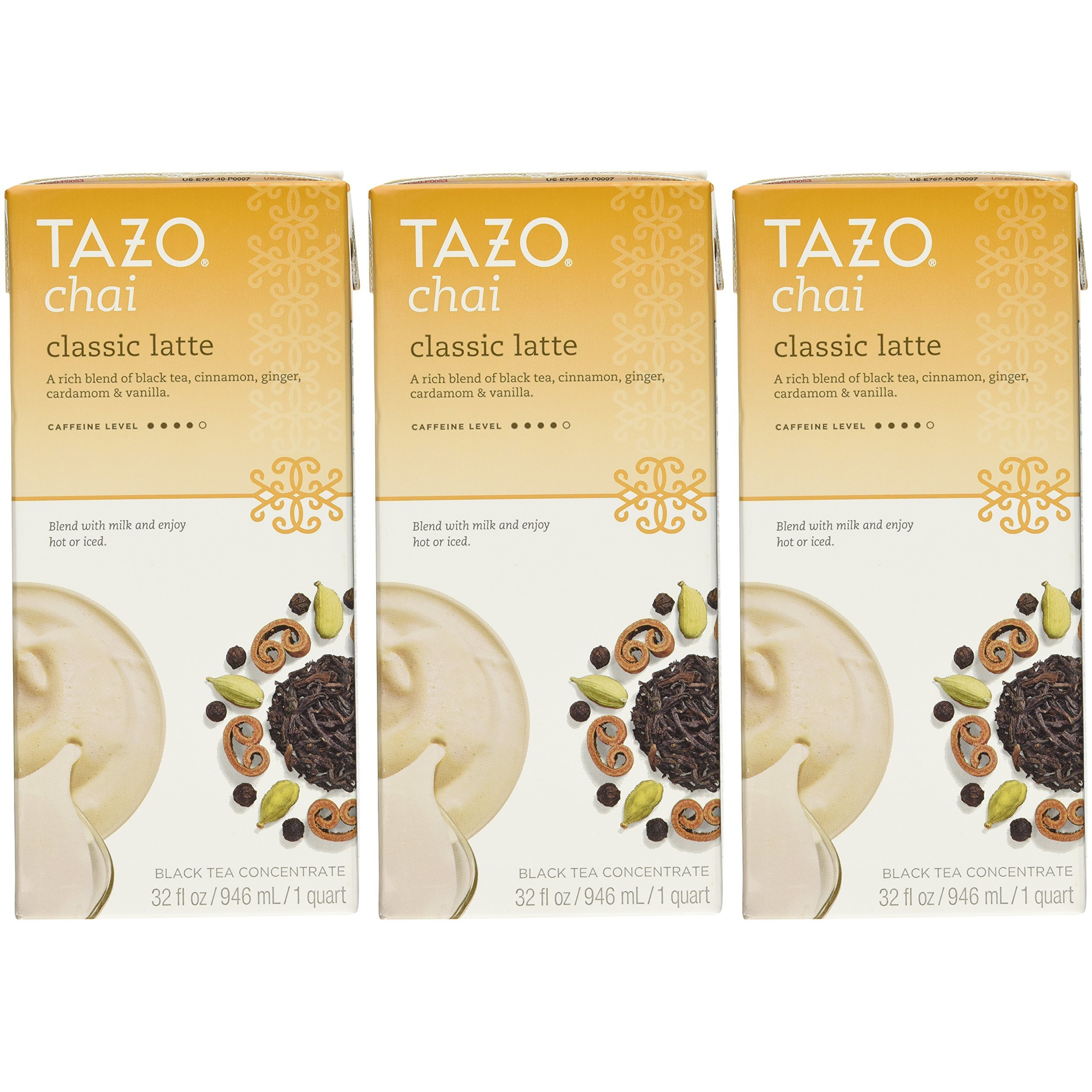 Tazo Chai Natural Spiced Black Tea Latte Concentrate 32-Ounce Boxes (Pack Of 3)