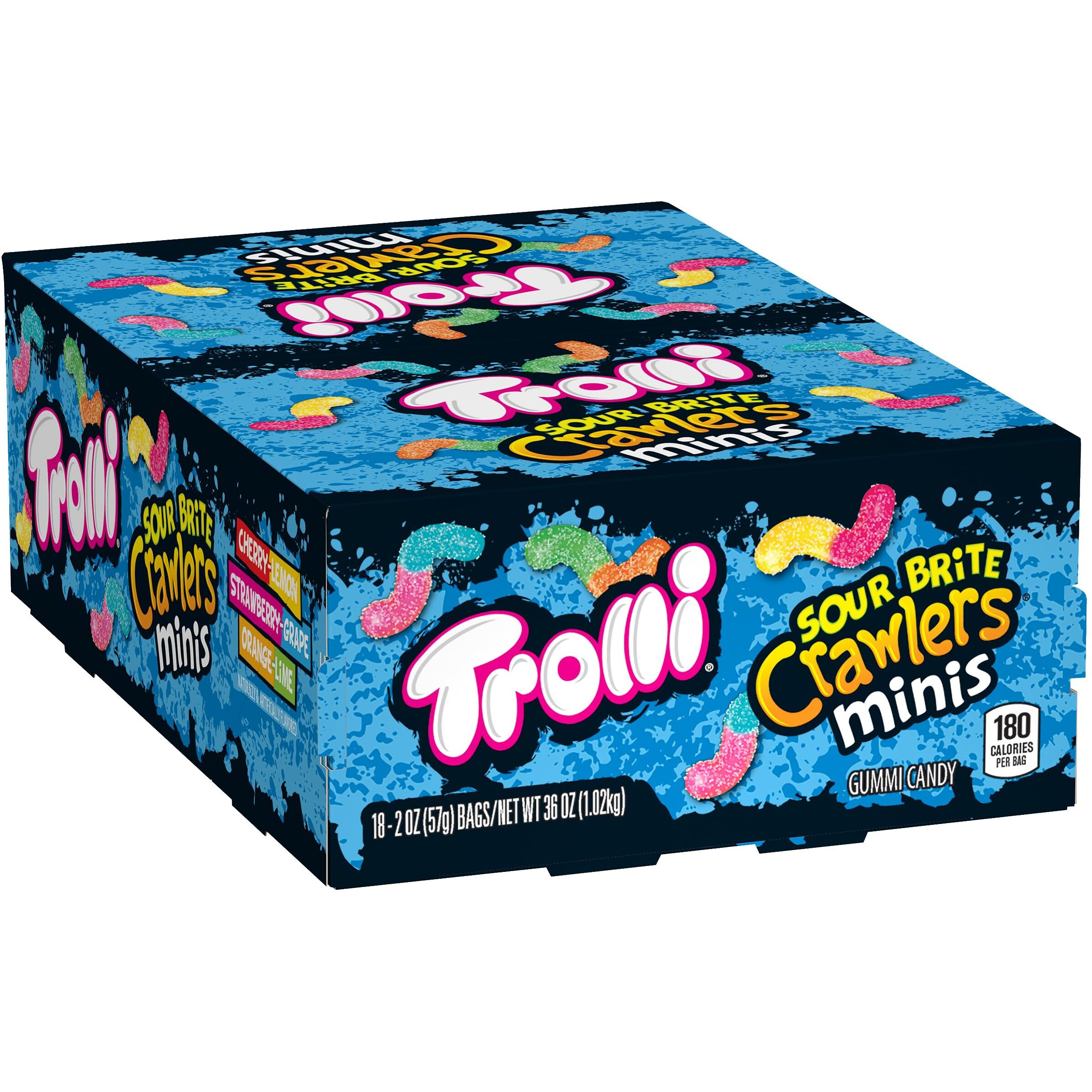 Trolli Sour Brite Crawlers Minis Candy, Sour Gummy Worms, 2 Ounce Treat-Size Pouches (Pack Of 18)